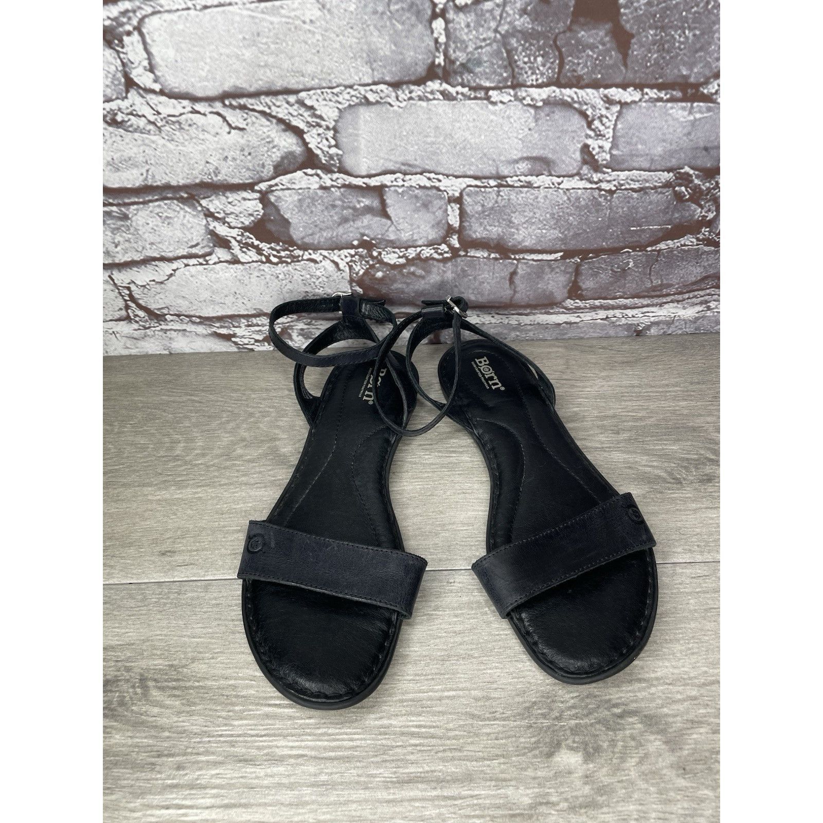 Born Born Handcrafted Black Leather Open Toe Ankle Strap Flats Sa Size US 8 / IT 38 - 2 Thumbnail