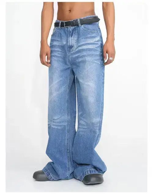 Designer flared baggy distressed faded jeans Size US 32 / EU 48 - 3 Thumbnail