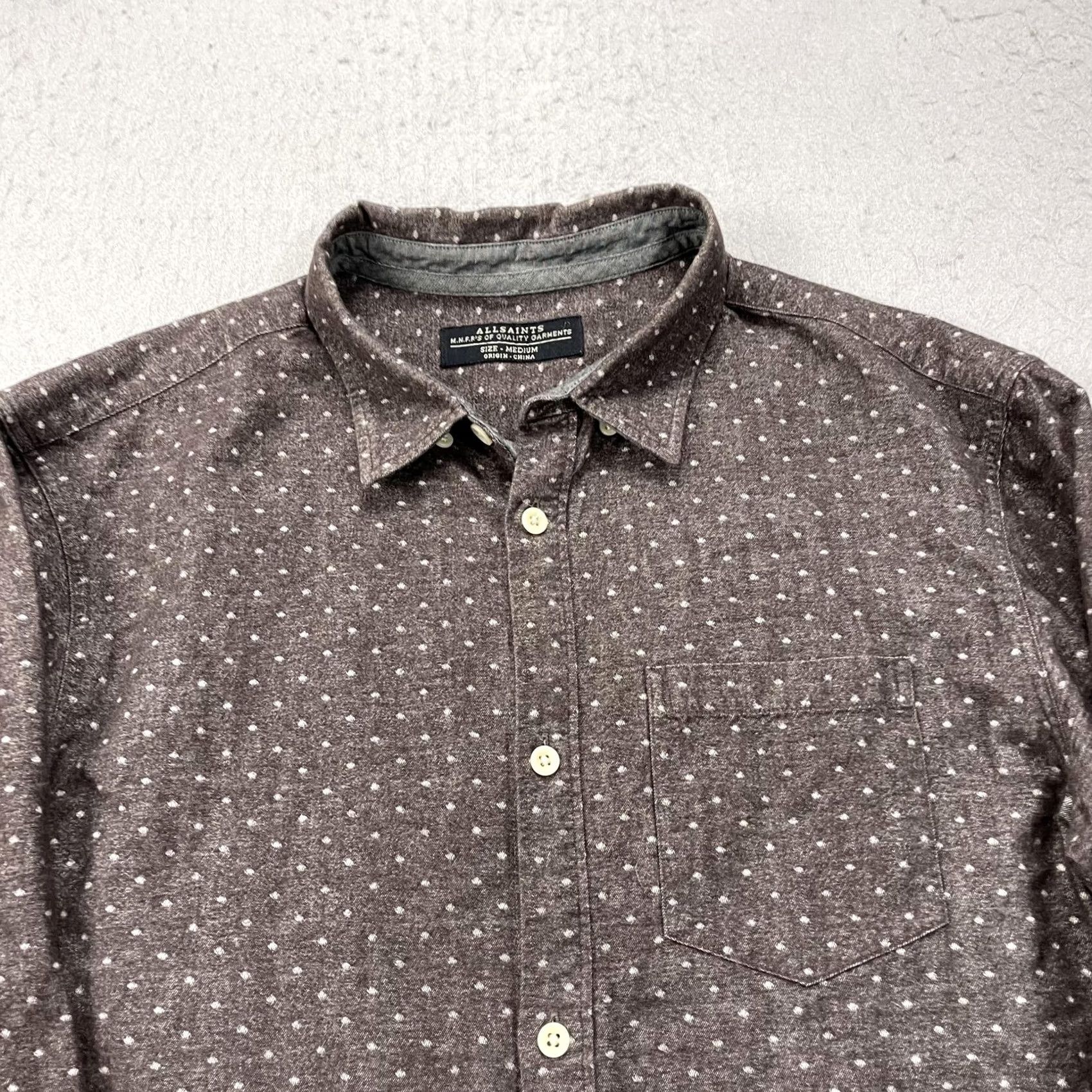 Allsaints AllSaints Shirt Mens Medium Brown Polka Danko Flannel Long Sleeve Button Casual Size US M / EU 48-50 / 2 - 2 Thumbnail