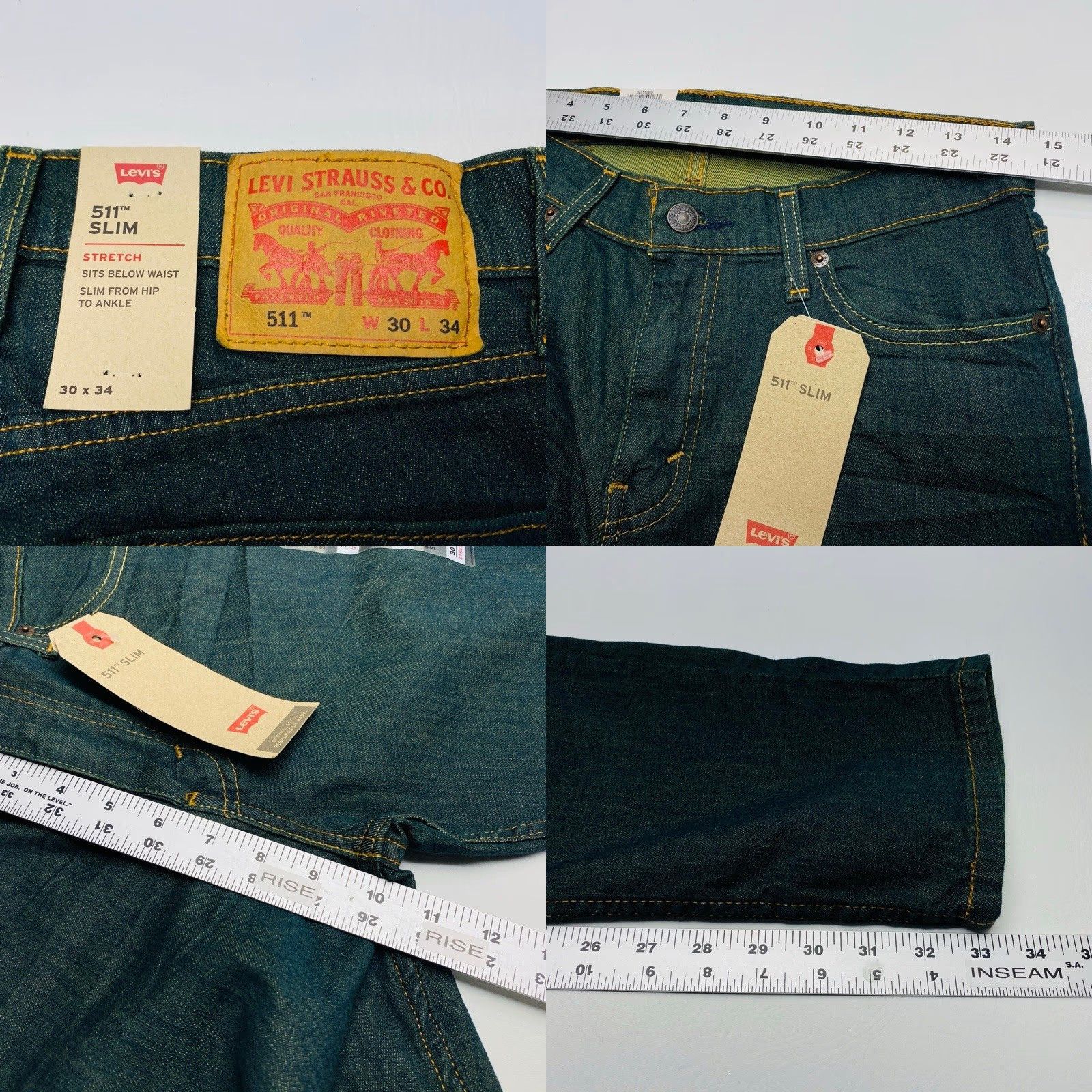 Levi's Levi’s 511 Slim Fit Advanced Stretch Jeans 30x34 Dark Wash Blue Denim Men’s NWT 04511-0408 Size US 30 / EU 46 - 8 Thumbnail