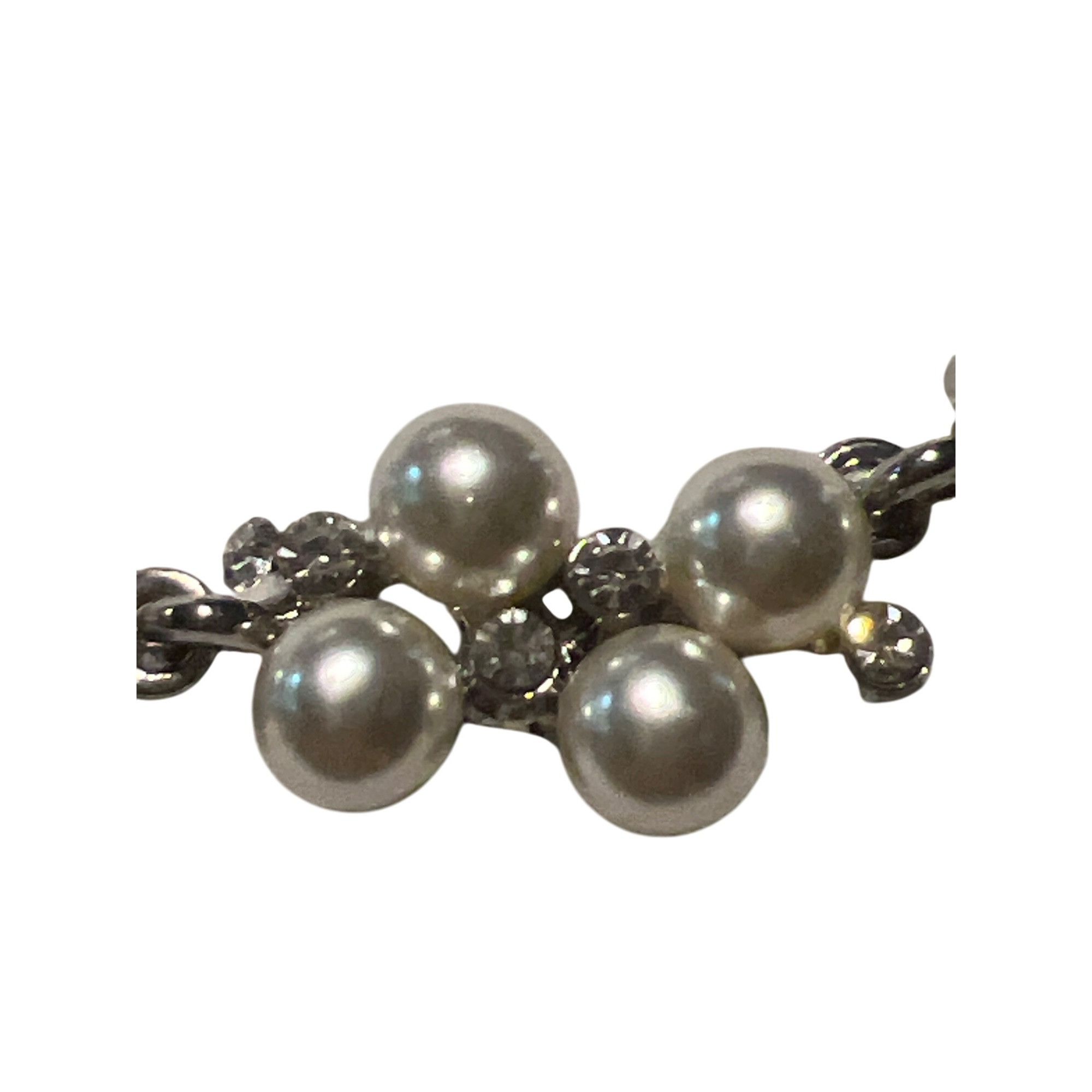 Other Silver Tone Articulated Faux Pearl Rhinestone Collar Necklac Size ONE SIZE - 2 Thumbnail