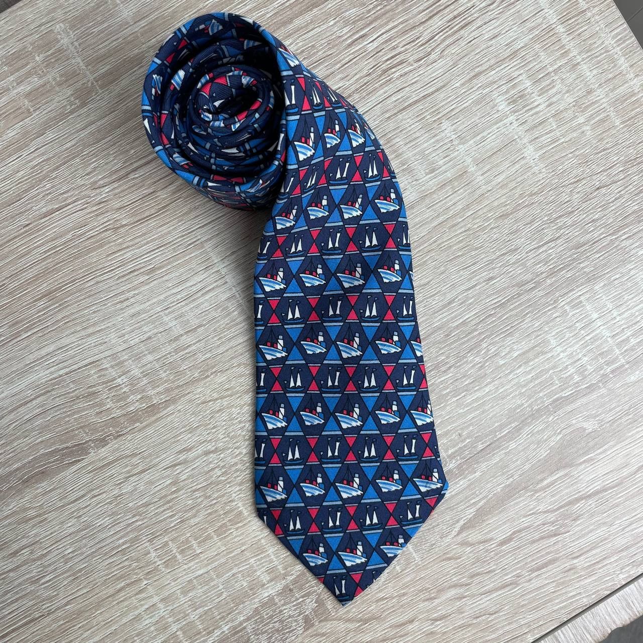 Hermes Hermes Paris Silk Tie 7290 EA Ships Blue Size ONE SIZE - 3 Thumbnail