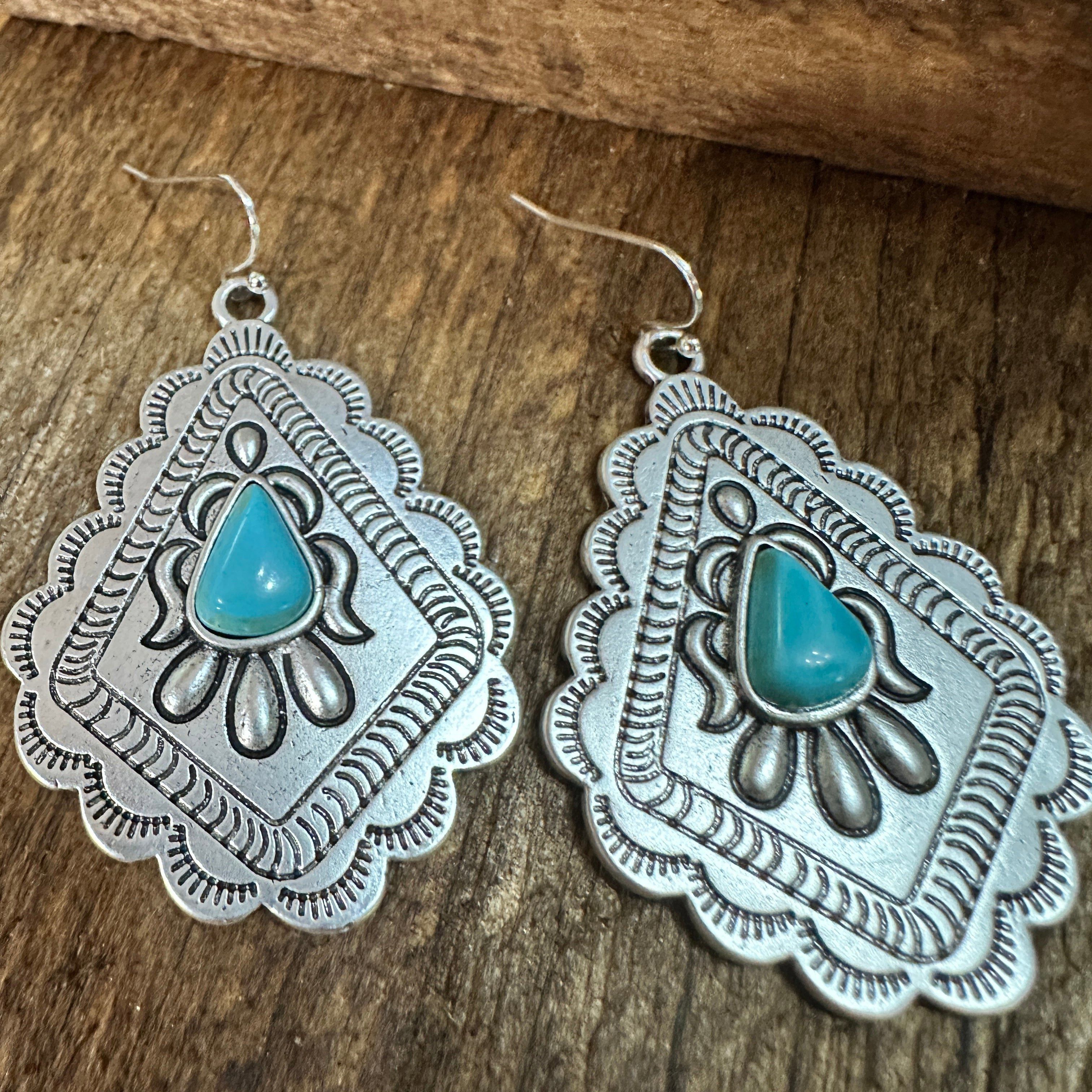 Other 721034 Concho Turquoise Earrings - 2 Inch Long Beauty Size ONE SIZE - 5 Thumbnail