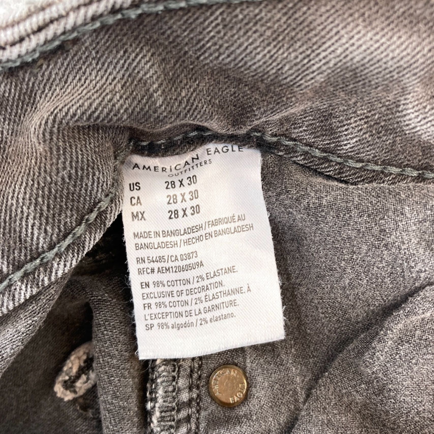 American Eagle Outfitters American Eagle Outfitters Skinny Jeans Mens 28x30 Light Gray Stretch Denim Distressed 5-Pocket Logo Slim Rise Low Inseam 30 Size US 28 / EU 44 - 6 Thumbnail
