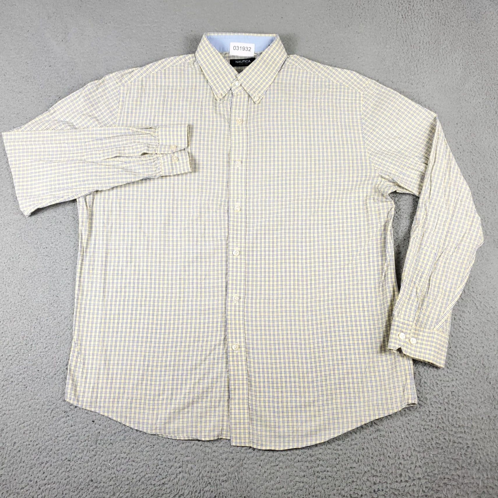 Nautica Nautica Dress Shirt Mens Size 16.5 Yellow Blue Plaid Long Sleeve Button-Up Regular Fit Size 42R - 2 Thumbnail