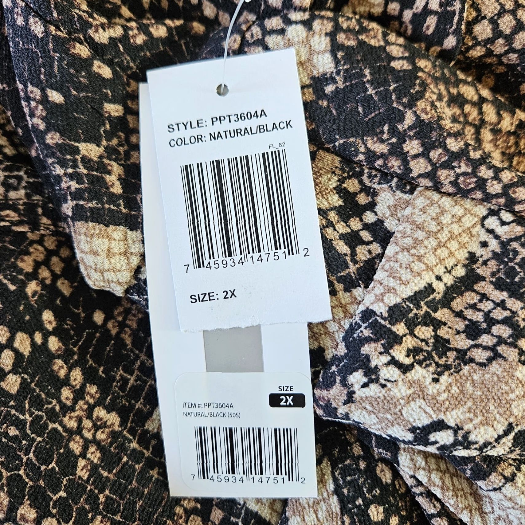 Vintage VINTAGE Peace & Pearls Womens Top 2X Blouse Long Sleeve Black Brown Snakeskin Print Size XXL / US 16-18 / IT 52-54 - 5 Thumbnail