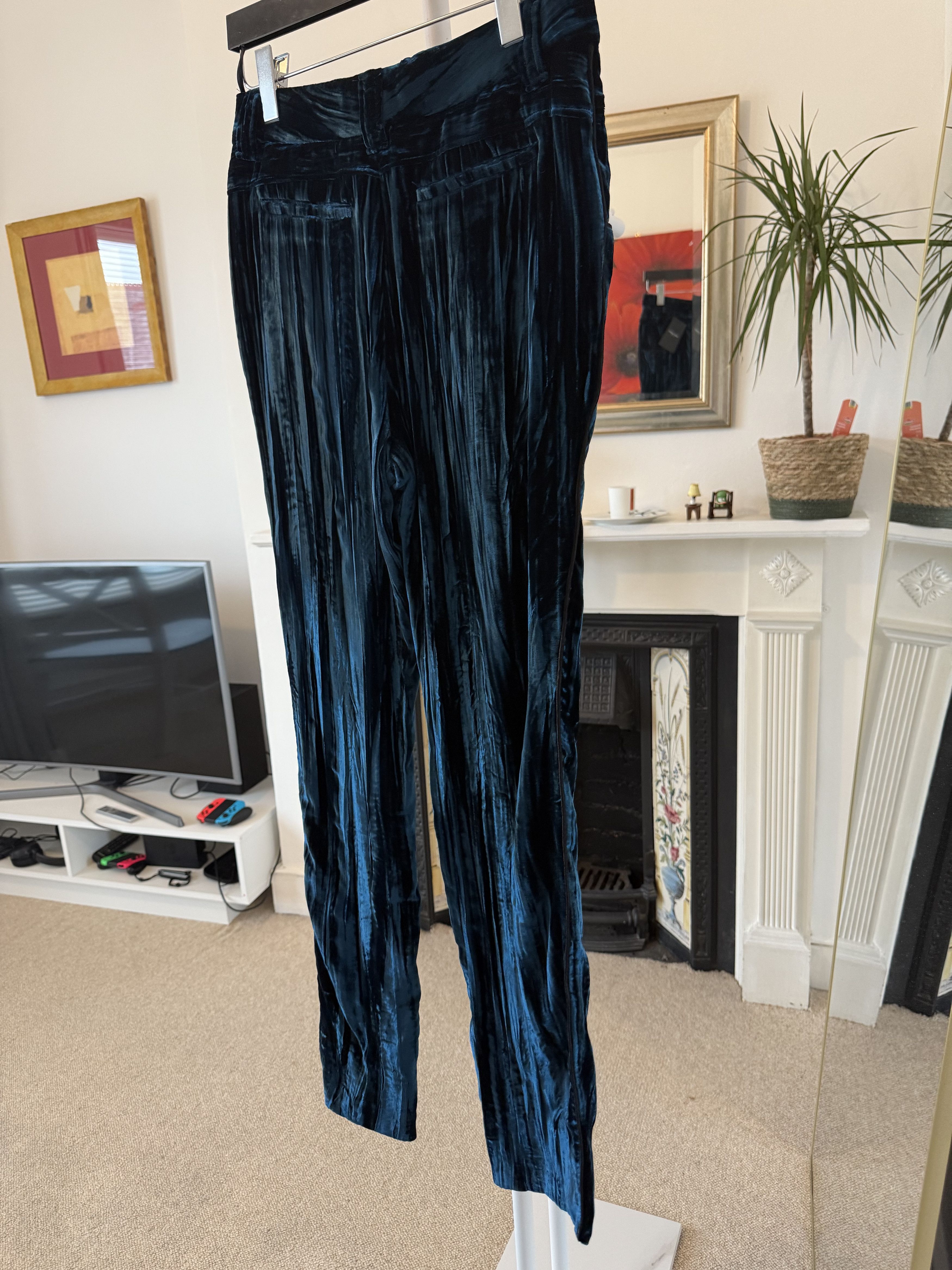 Saint Laurent Paris FW19' Saint Laurent Low Waist Velour Blue Striped Pants Size US 30 / EU 46 - 3 Thumbnail