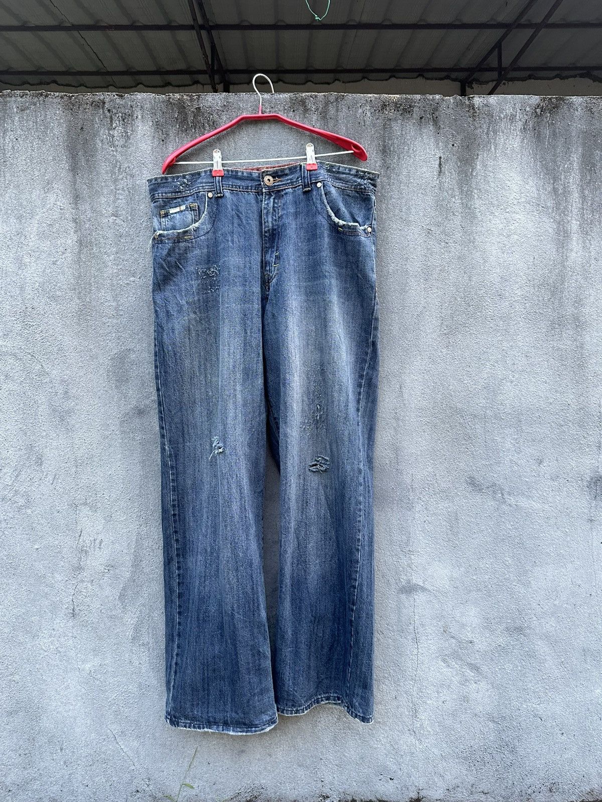 Indigo 👹Vintage Indigo Distressed Oversized Baggy Jeans Size US 36 / EU 52 - 2 Thumbnail