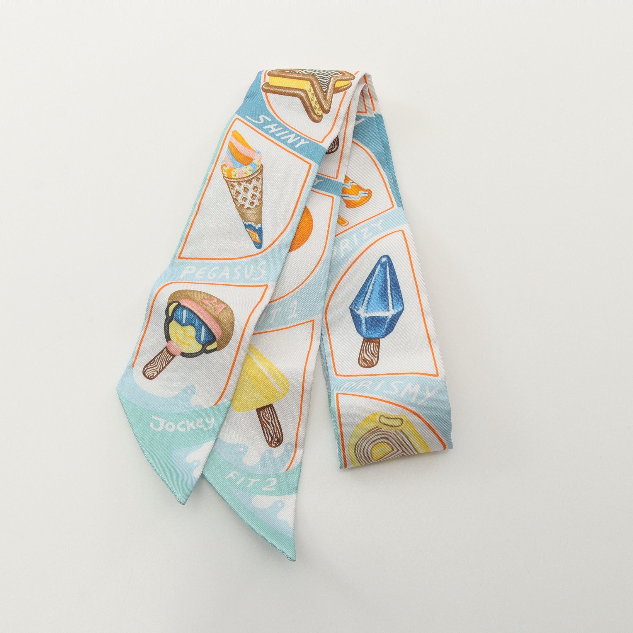 Hermes Hermes Twilly Funny Ice Cream Ribbon Scarf Silk Blue Multicolor Size ONE SIZE - 1 Thumbnail
