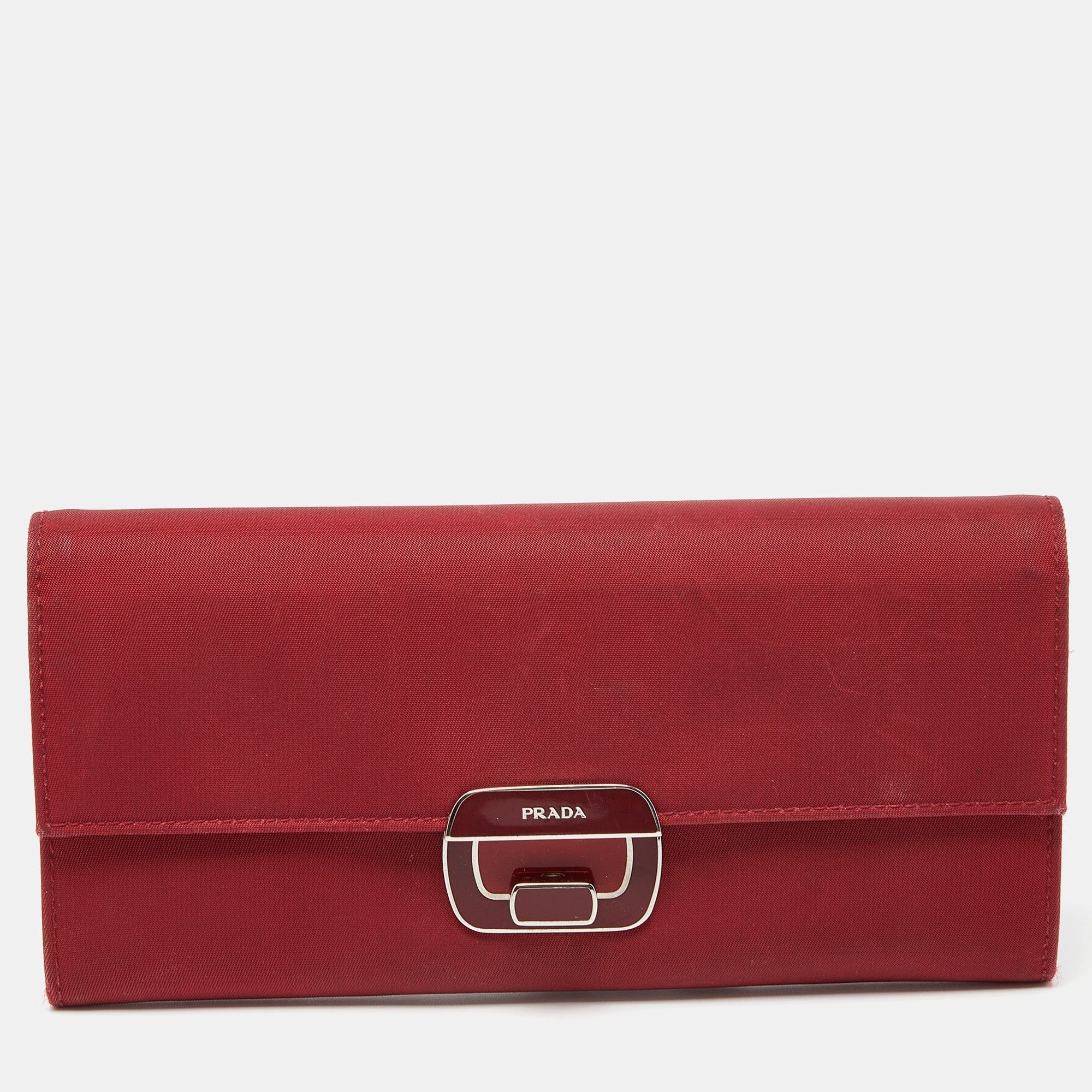 image of Prada Red Nylon Flap Continental Wallet, Women's