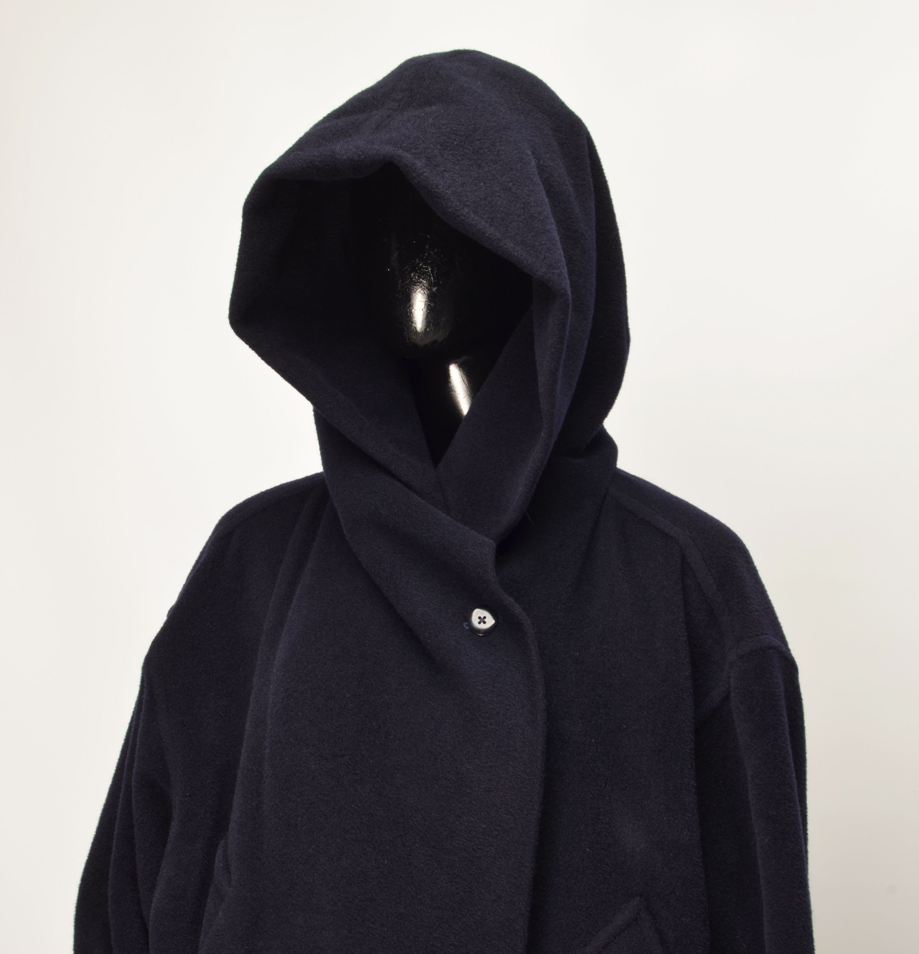 Max Mara Vintage Max Mara 80's Navy Oversized Wool Hooded Coat Size L / US 10 / IT 46 - 4 Thumbnail
