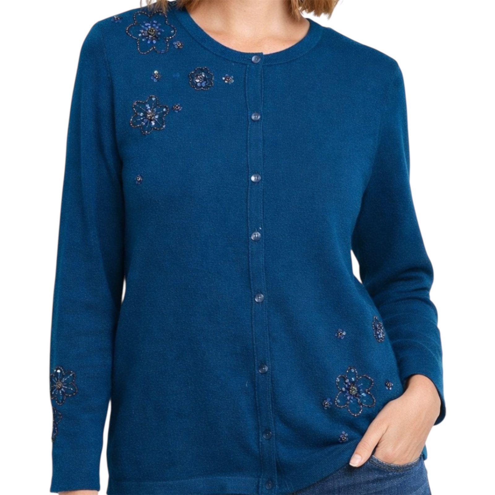 Pendleton Pendleton Cardigan Silk Cashmere Sequin Embellished Teal M Size M / US 6-8 / IT 42-44 - 1 Thumbnail