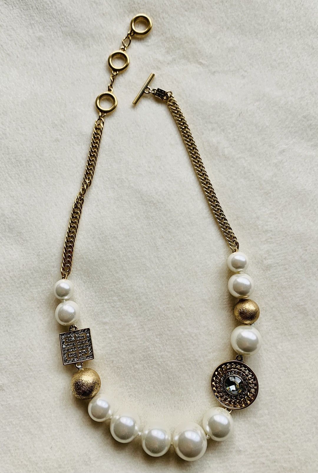 image of Vintage Authentic Givenchy Pearl Gold Tone Toggle Necklace, Women's