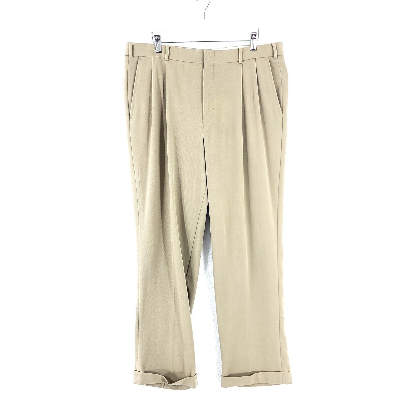 Brooks Brothers DAMAGED Brooks Brothers Stretch Tan Pleated Cuffed Mid Rise Size 36R - 1 Thumbnail
