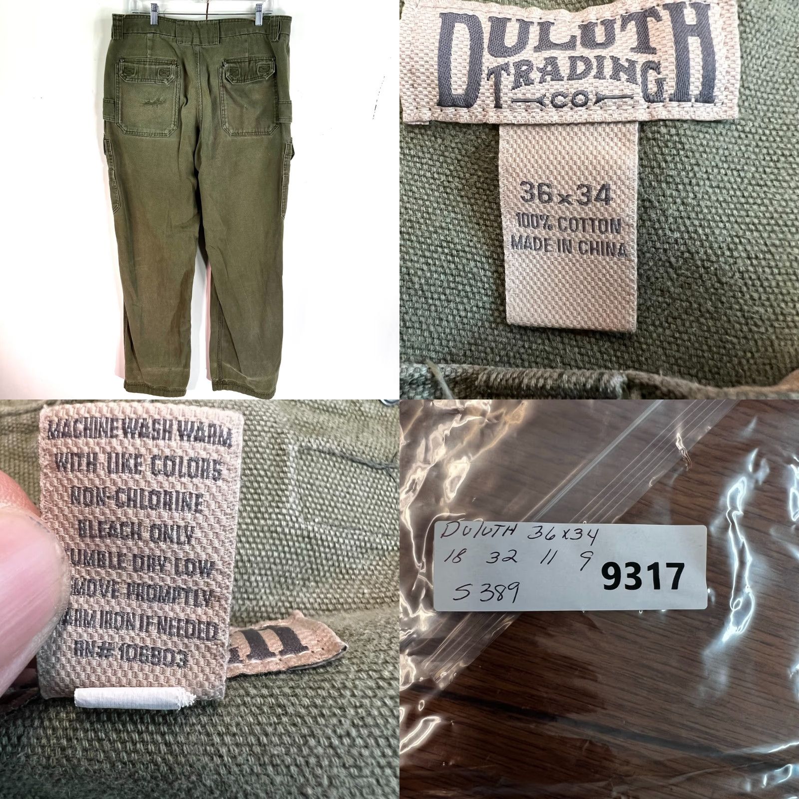 CO DULUTH Canvas Duck Carpenter Jeans Men 36x34 Green Workwear 90s Vintage Logo Mens Pants Regular Fit Green Size US 36 / EU 52 - 8 Thumbnail