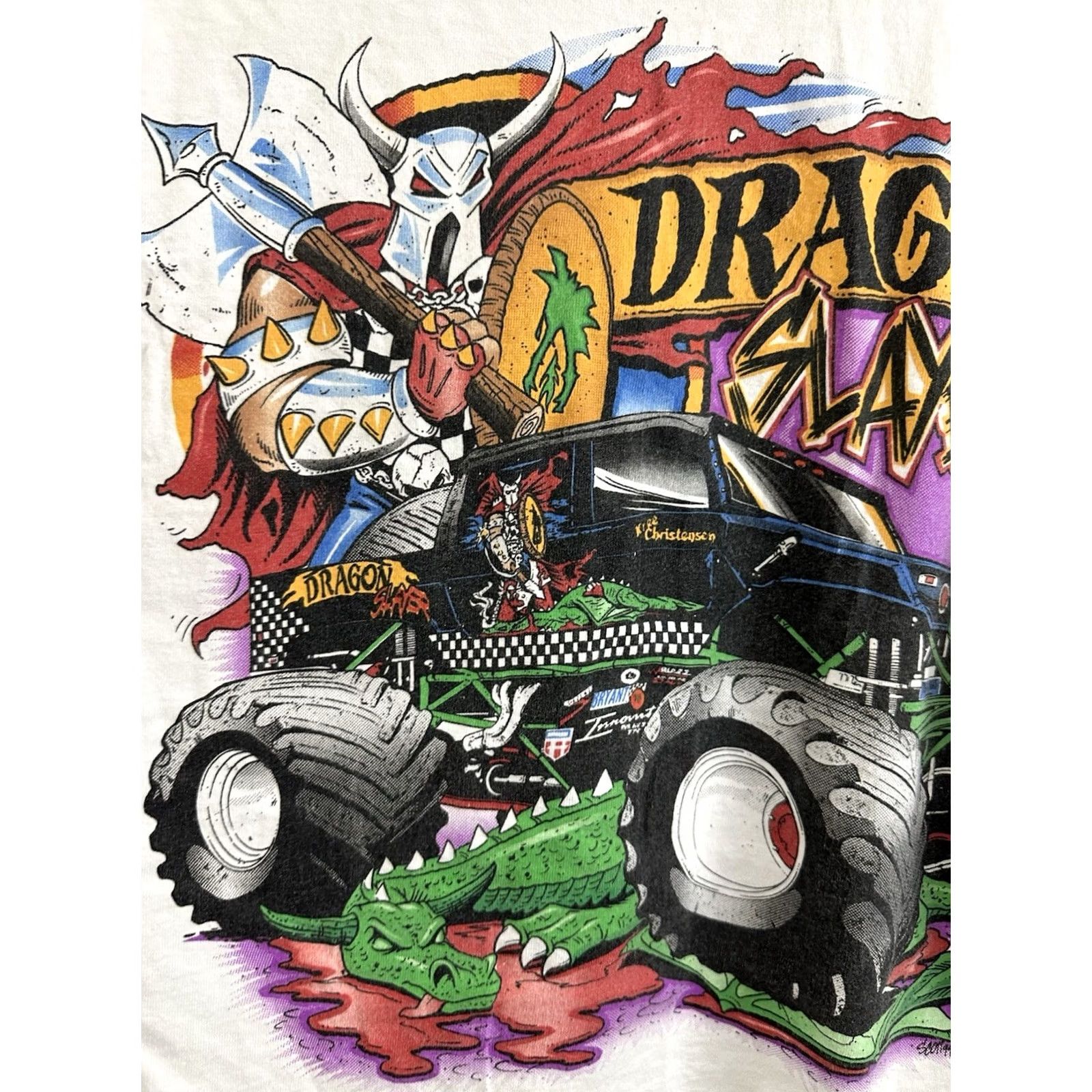 Hanes RARE VTG Kreg Christensen Dragon Slayer Monster Truck T-Shirt Size M White Men Size US M / EU 48-50 / 2 - 4 Thumbnail