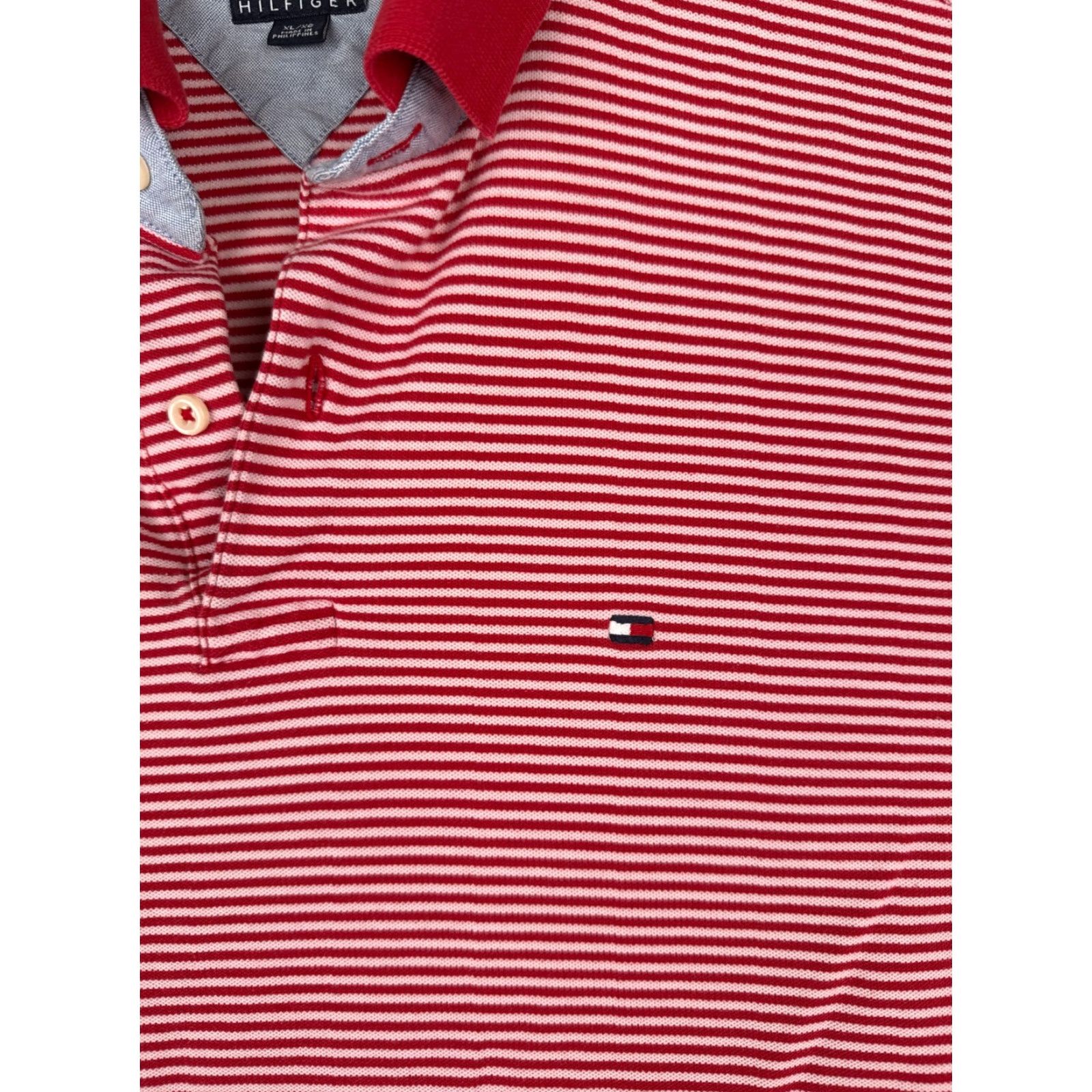 Tommy Hilfiger Tommy Hilfiger Polo Shirt Men XL Red Stripe 100% Cotton Knit Slim Short Sleeve Button Embroidered Logo Classic Golf Rugby Shirt Size US XL / EU 56 / 4 - 6 Thumbnail