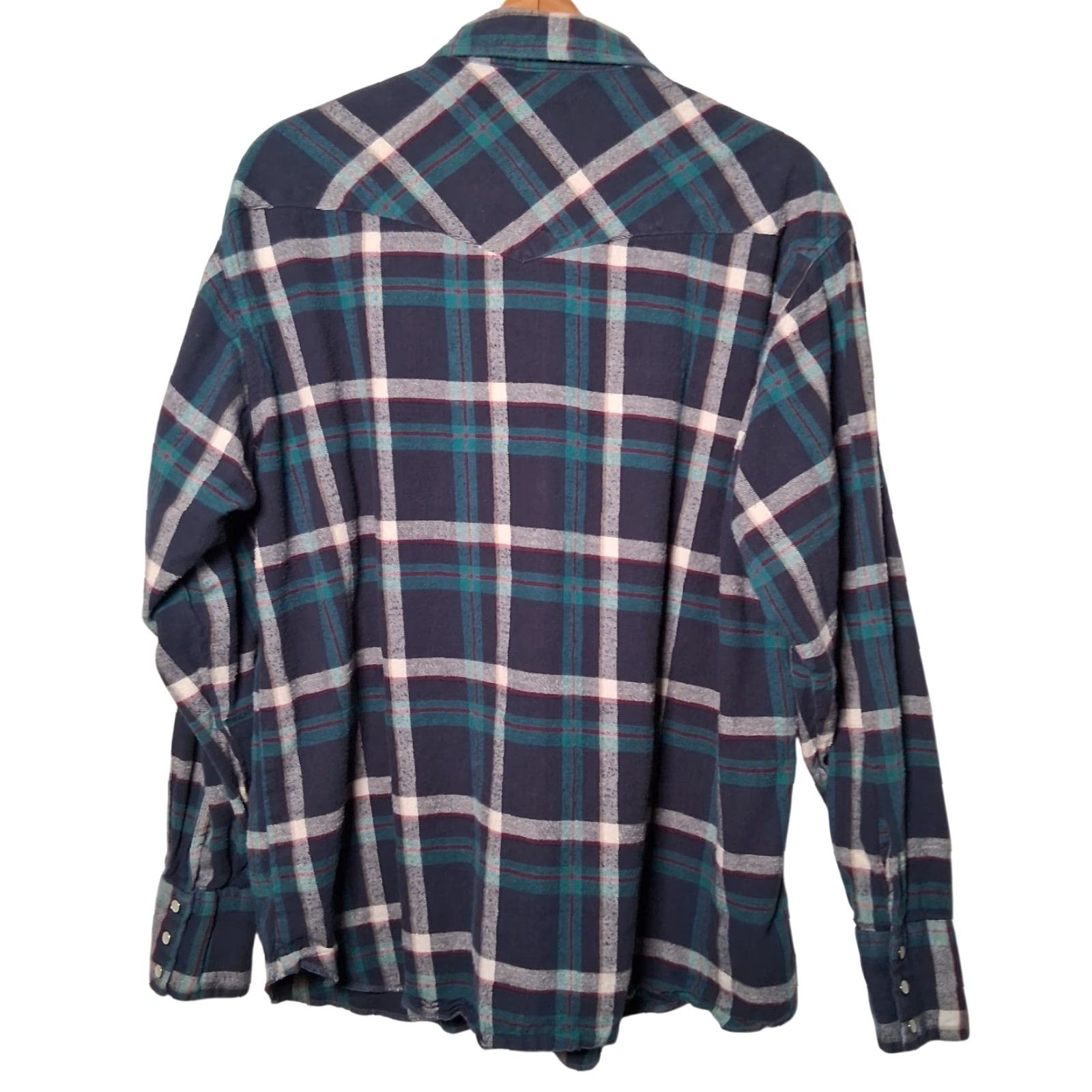 Wrangler Wrangler Western Shirt Men XL Blue Plaid Flannel Pearl Snap Cowboy Rodeo Ranch Workwear Button-Up Size US XL / EU 56 / 4 - 3 Thumbnail