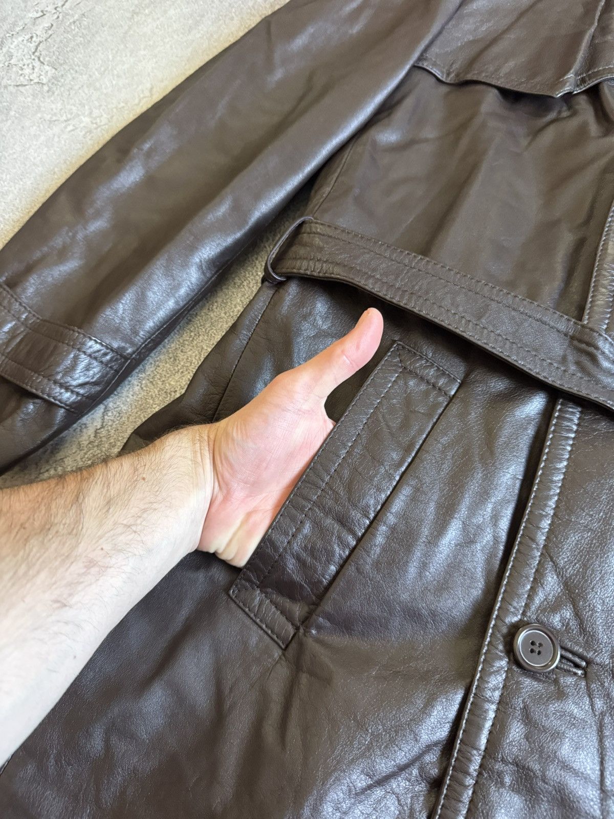 Genuine Leather Retro 52size vintage leather brown coat jacket + lining 90s Size US L / EU 52-54 / 3 - 11 Thumbnail