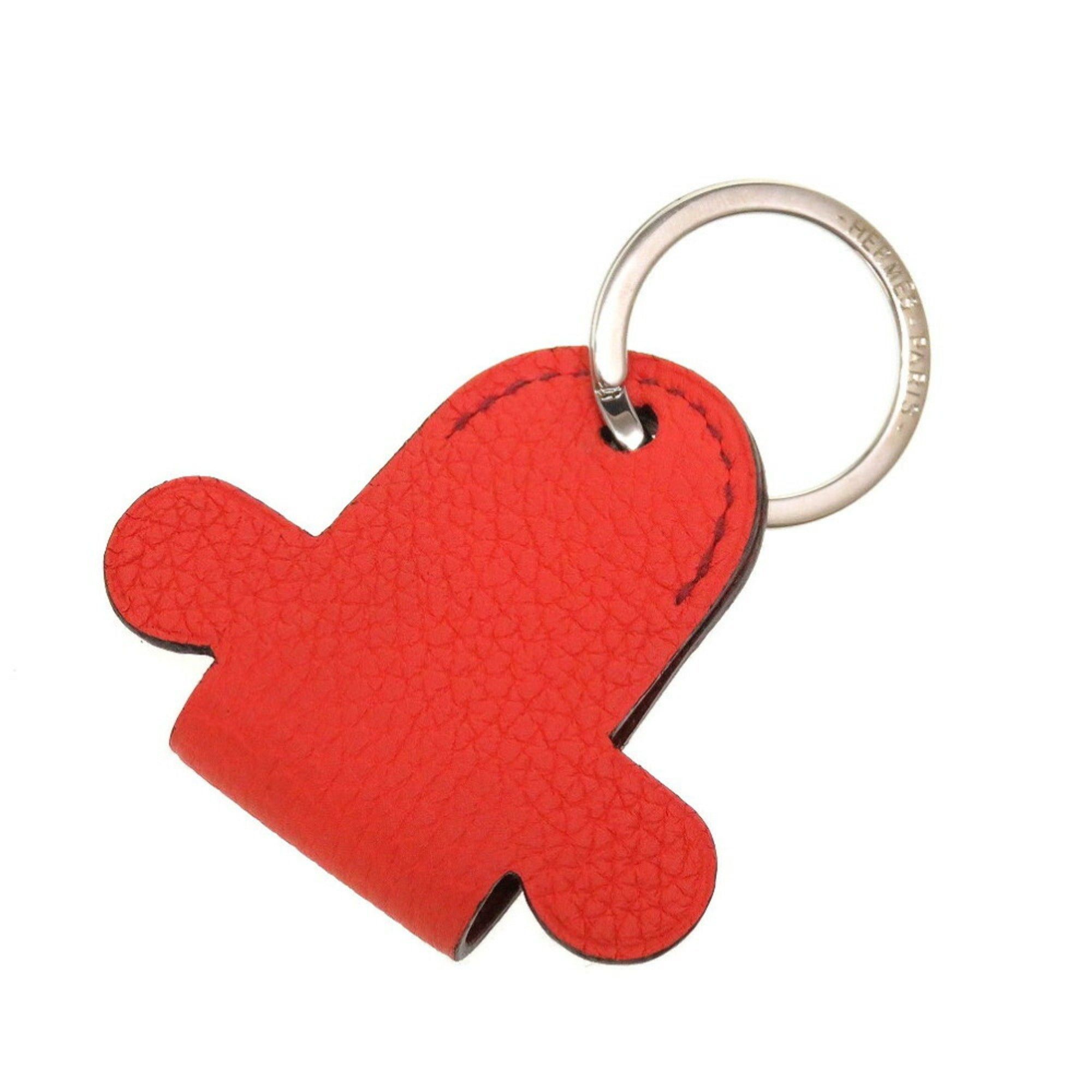 image of Hermes Petite H Leather Orange Brown Keychain in Black, Women's