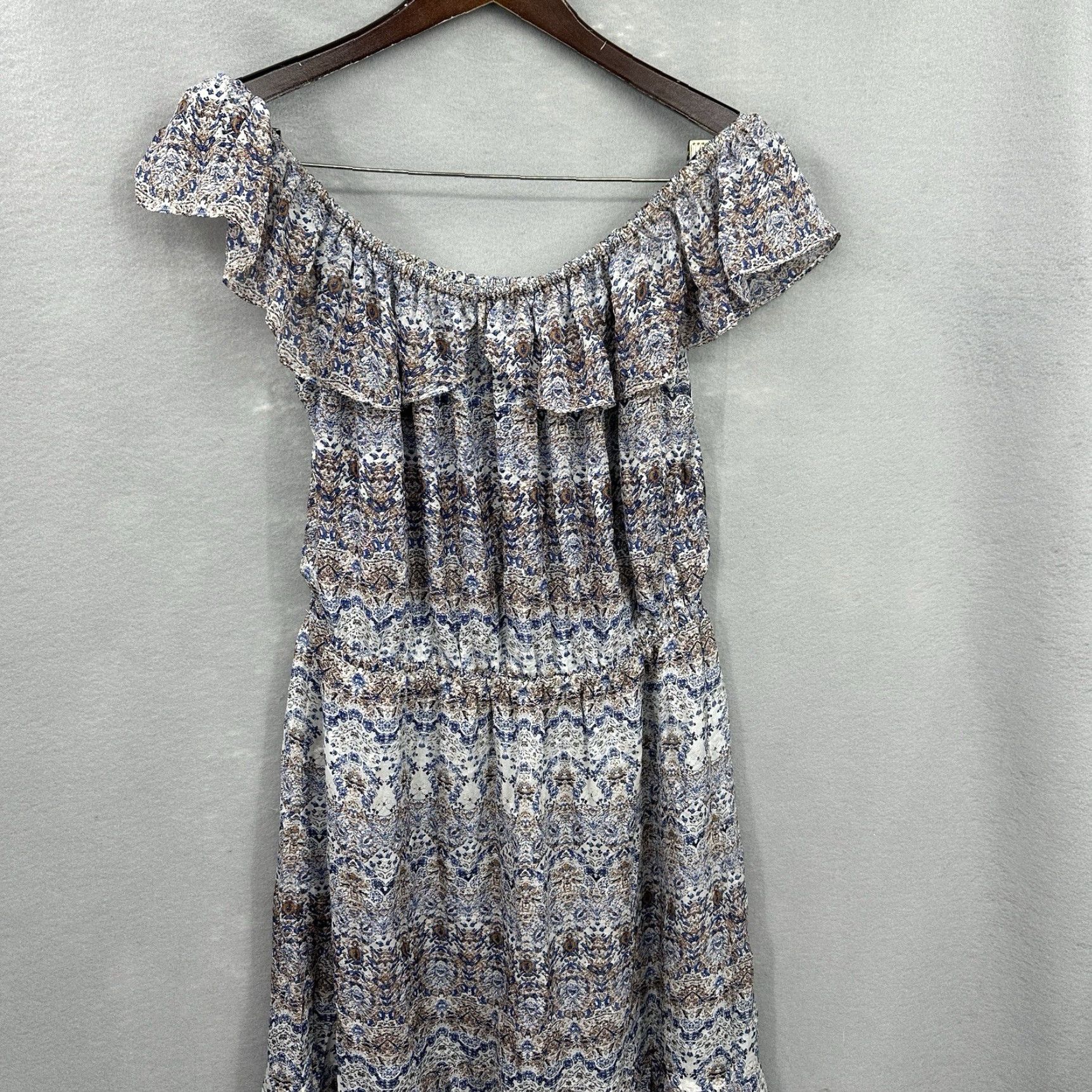 L'AGENCE L'AGENCE Floral Silk Dress Women Large Off Shoulder Ruffle Casual Blue A-Line Bohemian Size L / US 10 / IT 46 - 5 Thumbnail
