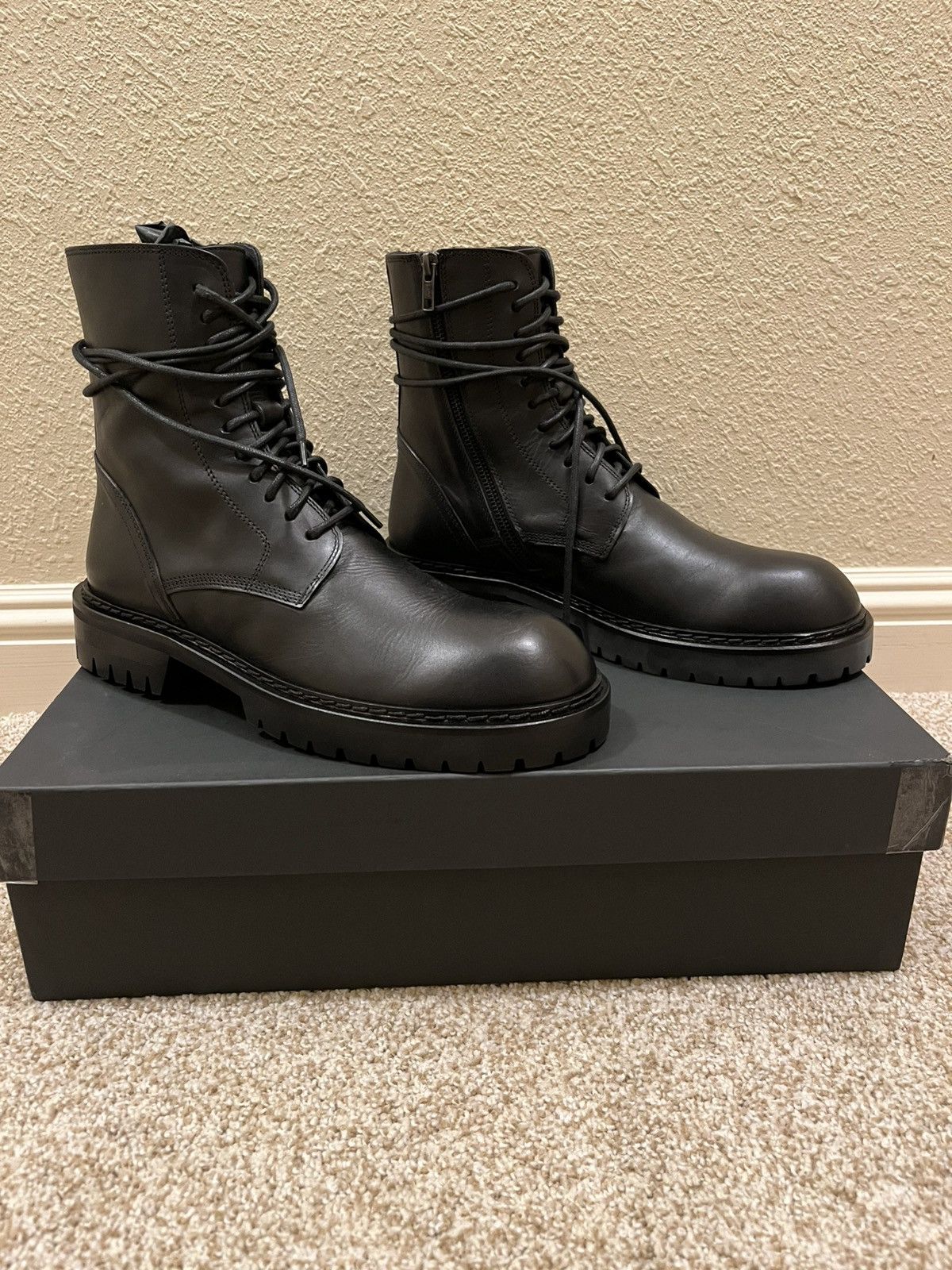 Ann Demeulemeester Black Leather Combat Boots Size US 10 / EU 43 - 1 Thumbnail