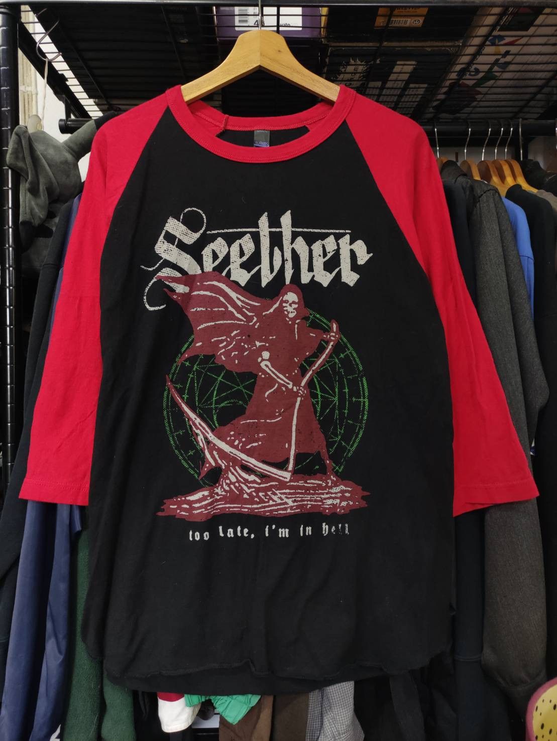 Band Tees Seether Band " Grim Reaper " Raglan 3/4 Sleeve T-Shirt Size US M / EU 48-50 / 2 - 2 Thumbnail