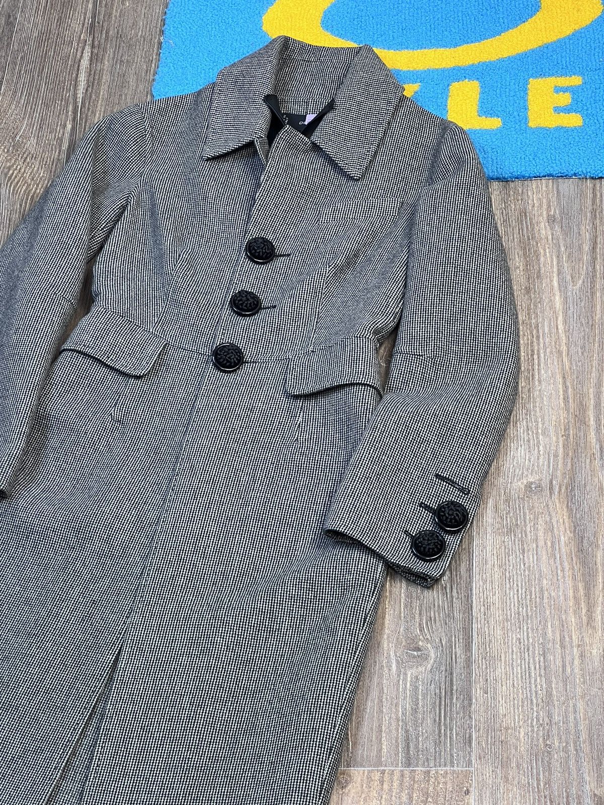 Dsquared2 × Vintage Dsquared2 Wool Checked Gray Coat Jacket with Leather details Size S / US 4 / IT 40 - 2 Thumbnail