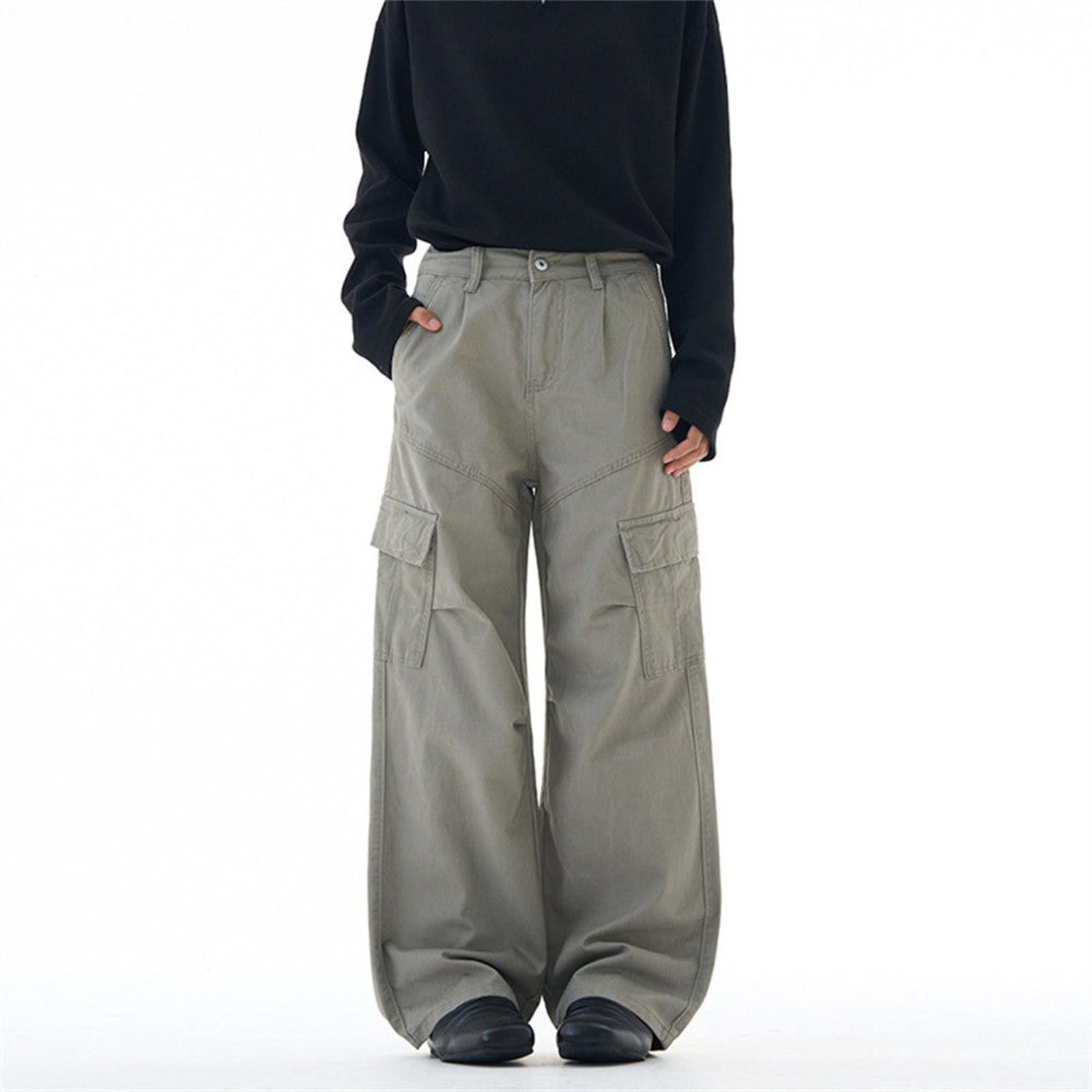 Vintage Gray Wide Leg Cargo Pants, Loose Fit Utility Pants Size US 32 / EU 48 - 2 Thumbnail