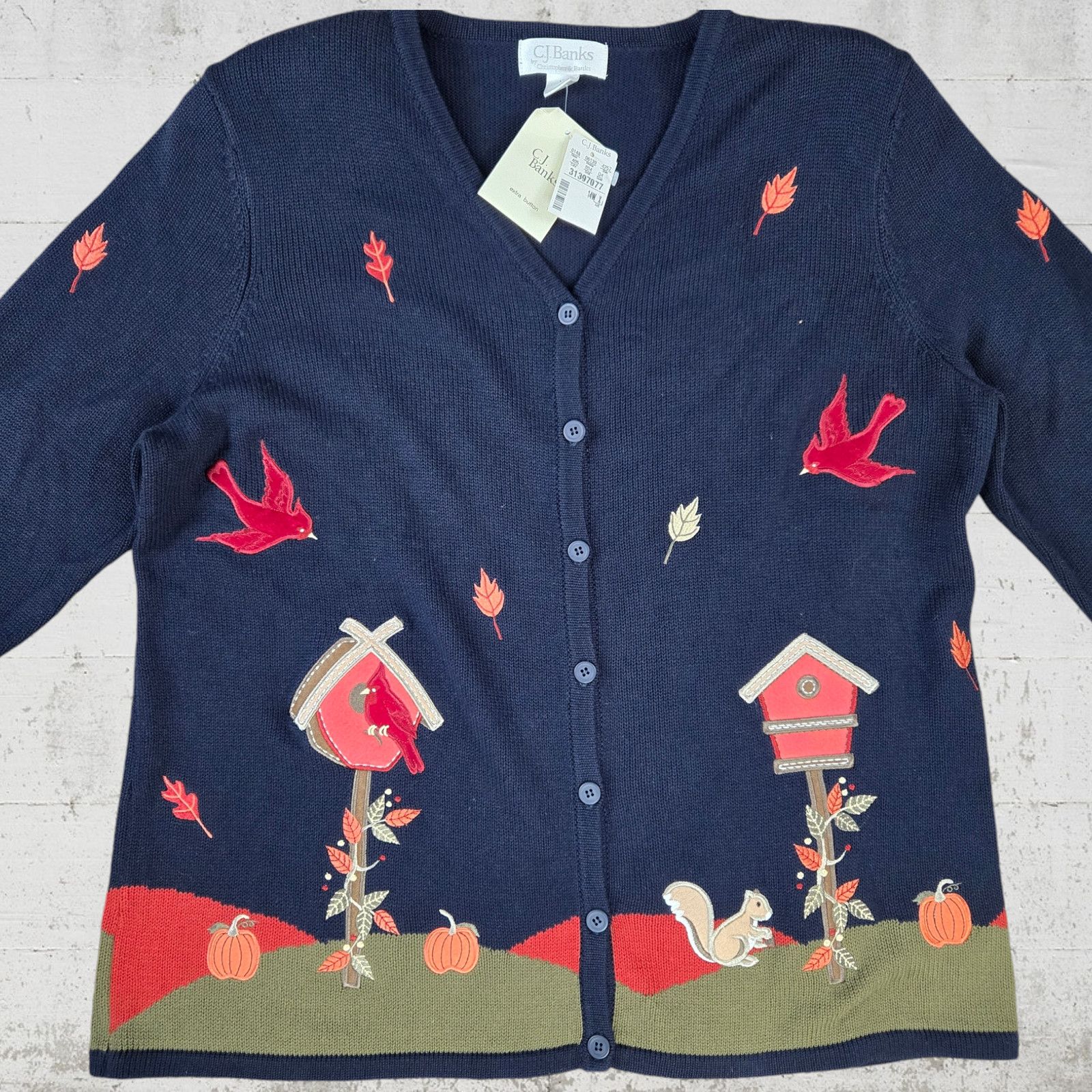 Vintage Y2K Navy Cardinal Fall Embroidered Cardigan Size 14 Size XL / US 12-14 / IT 48-50 - 3 Thumbnail