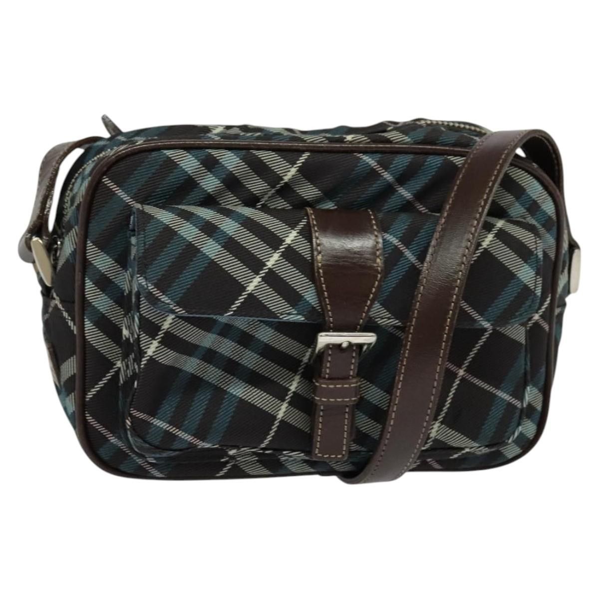 Burberry Nova Check Blue Label Shoulder Bag Nylon Brown Silver Auth Bd776 in Brown/Silver, Women's