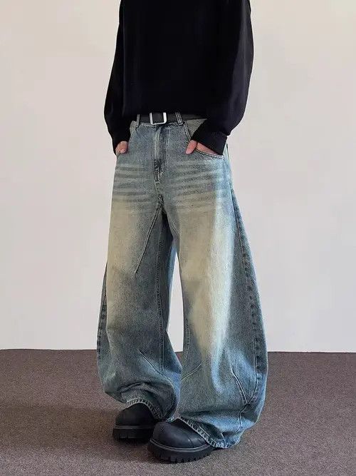 Japanese Brand VIBE Retro washed curved knife baggy casual jeans Size US 33 - 1 Thumbnail