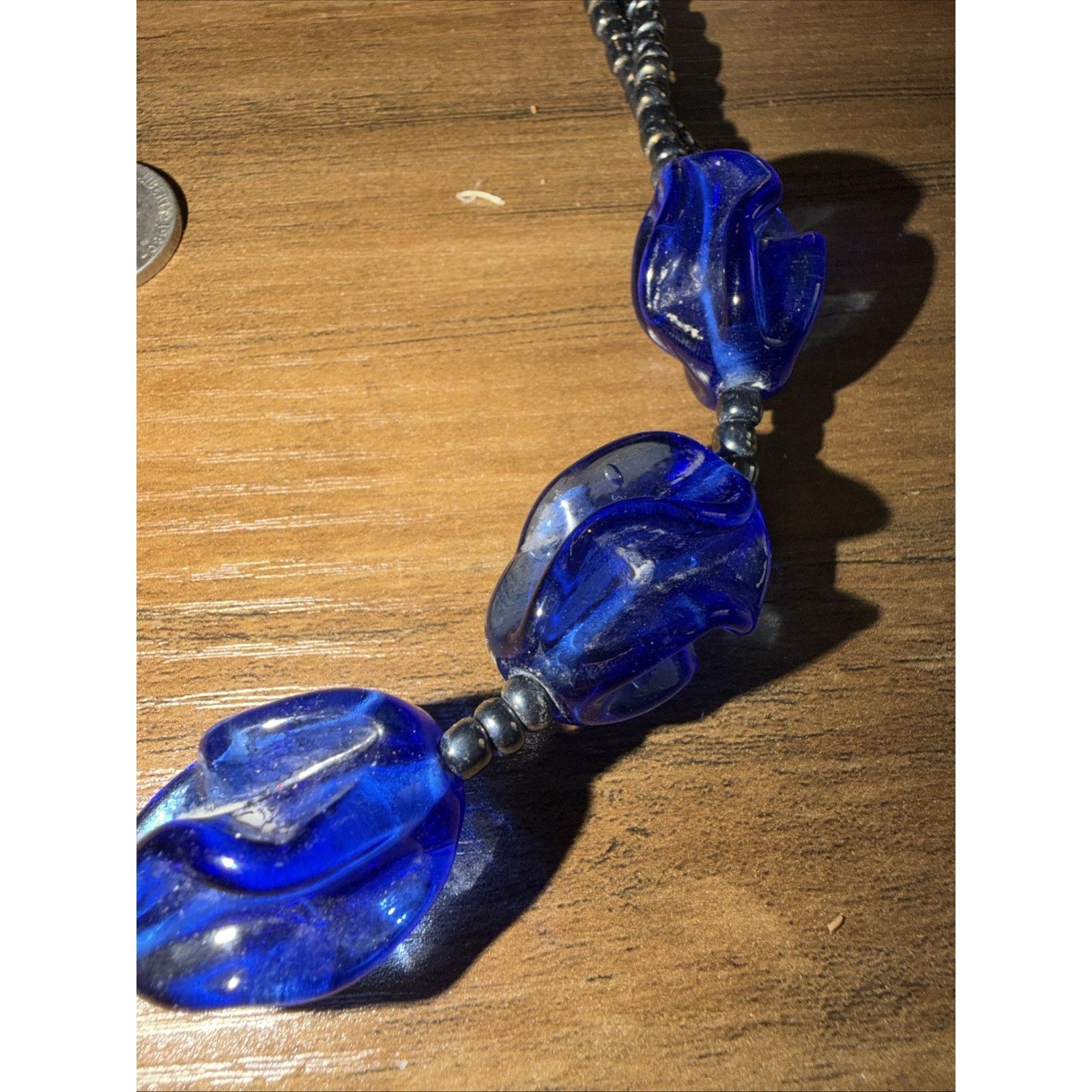 The Unbranded Brand Agate Navy Blue Chunky Necklace Silver Tone Button Size ONE SIZE - 9 Thumbnail