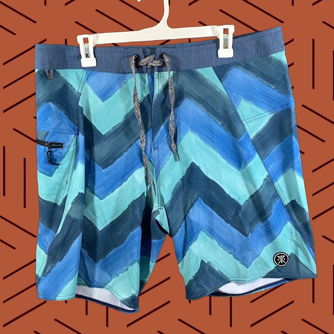 Roark ROARK Revival Swim Trunks Mens 36 Board Shorts Blue Green Striped Multicolor Bathing Suit Male 36 Regular Size US 36 / EU 52 - 1 Thumbnail
