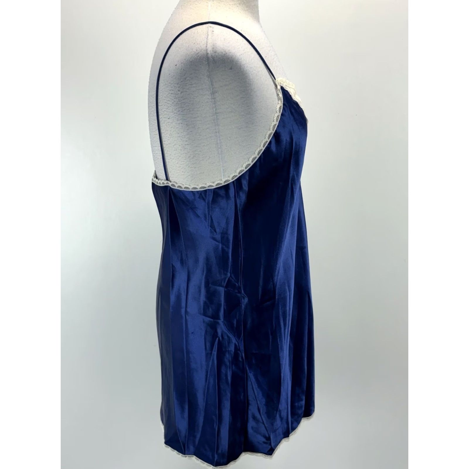 Vintage VINTAGE Lady Manhattan Satin Slip Nightgown L Blue Womens 90s Nightie Satin Nightgown USA Made Lingerie Size ONE SIZE - 4 Thumbnail