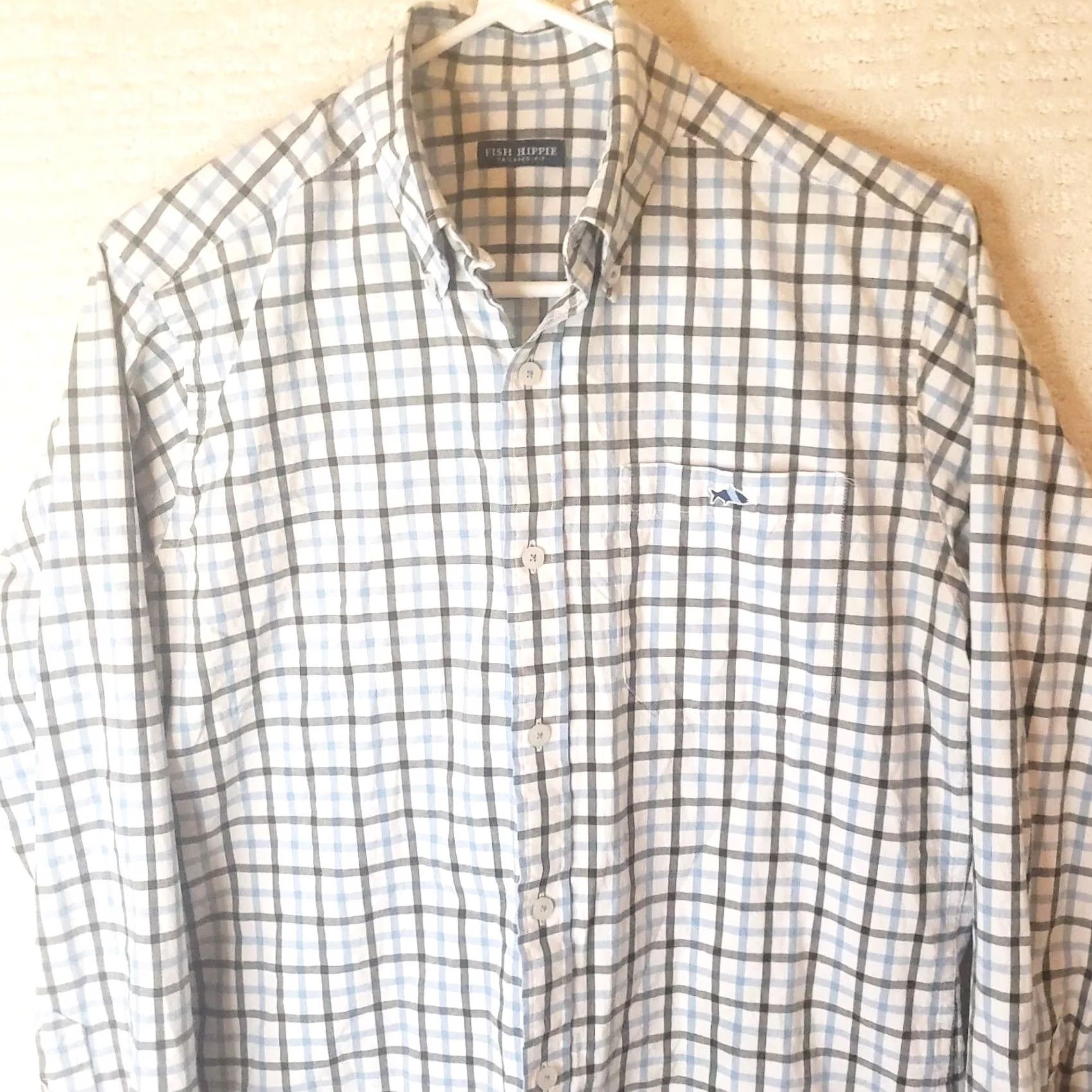 Logo 7 FISH HIPPIE Shirt S Blue Wht Plaid Long Sleeve Button Tailored Fit Fish Logo Mens Size US S / EU 44-46 / 1 - 2 Thumbnail