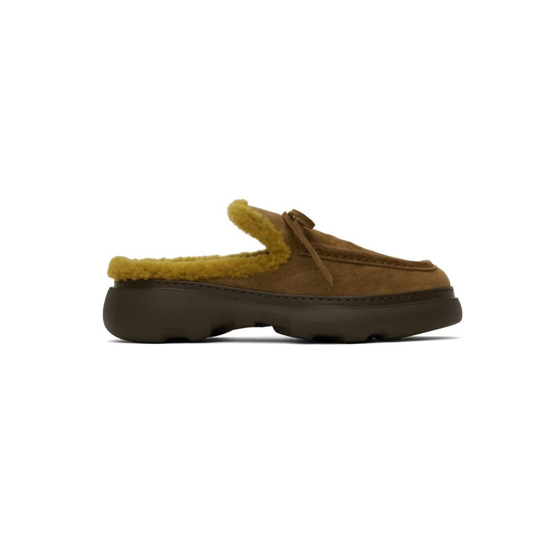 Burberry o1w1db10824 Logo-Charm Suede Mules in Tan Size US 7 / EU 40 - 1 Thumbnail