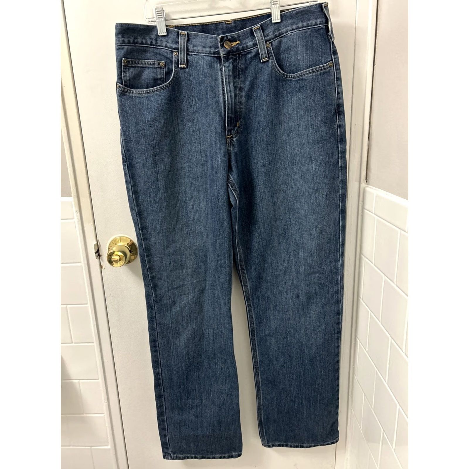 Carhartt Carhartt Jeans Mens 34x32 Blue Relaxed Fit Denim YKK 5-Pocket Straight BD1483-M Size US 34 / EU 50 - 2 Thumbnail
