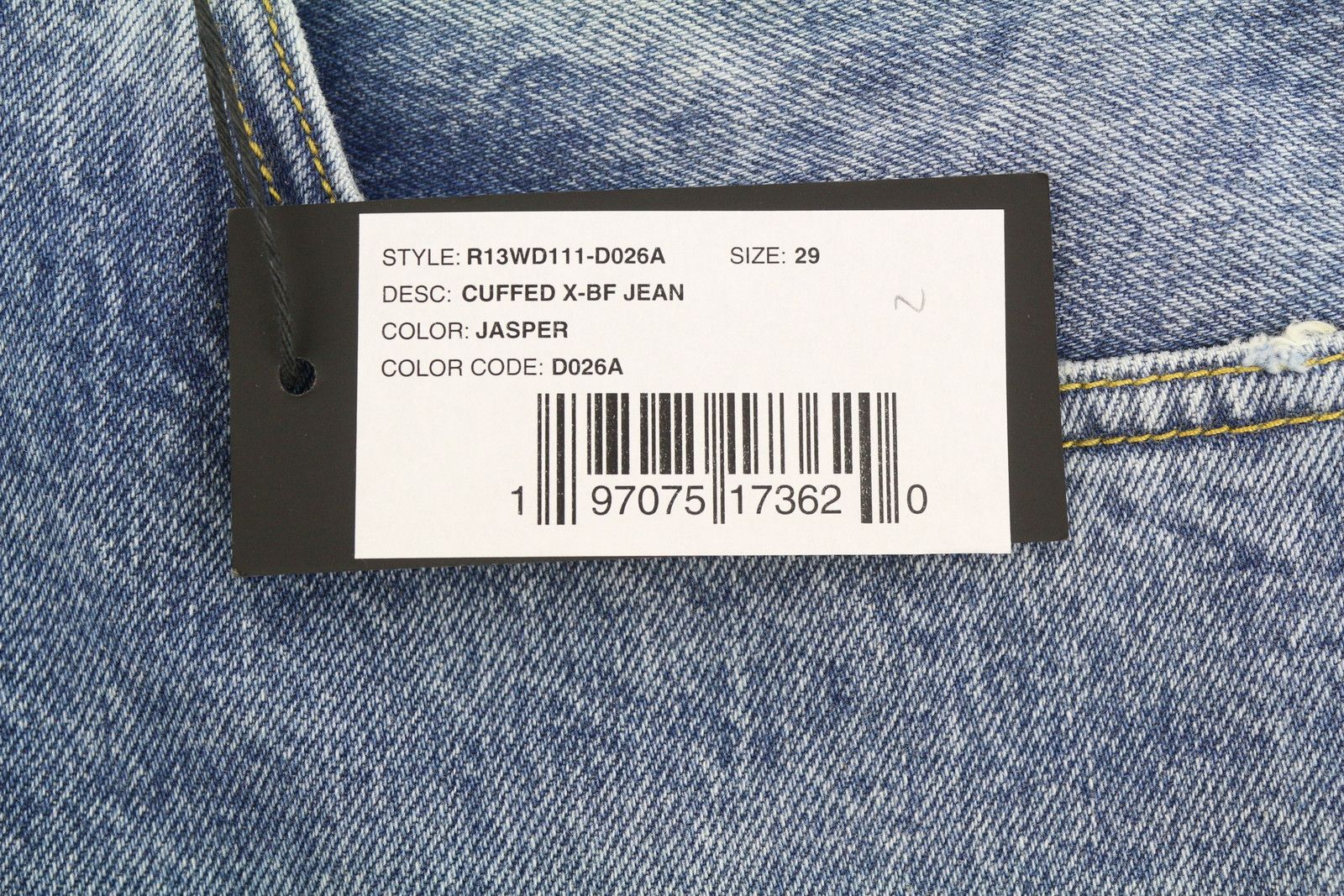 R13 CUFFED X-BF 29 Jasper Faded Denim 87200 Size 29" - 7 Thumbnail