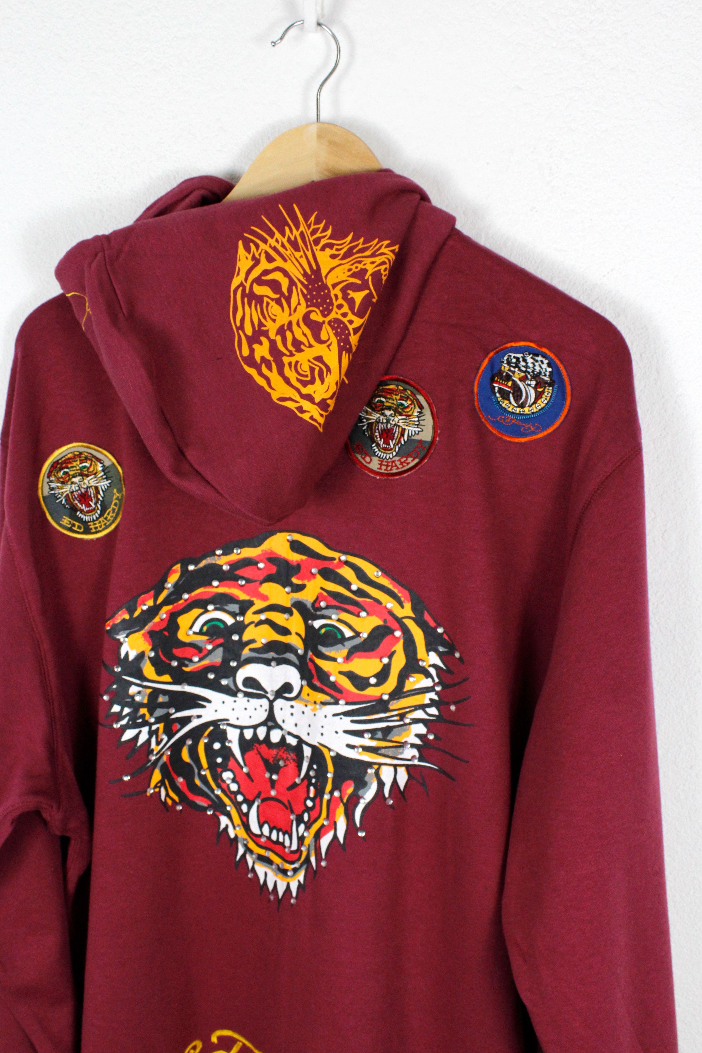 Christian Audigier × Ed Hardy × Vintage Vintage Y2K ED HARDY Big Tiger Logo Embellished Zip Hoodie Size US XL / EU 56 / 4 - 5 Thumbnail