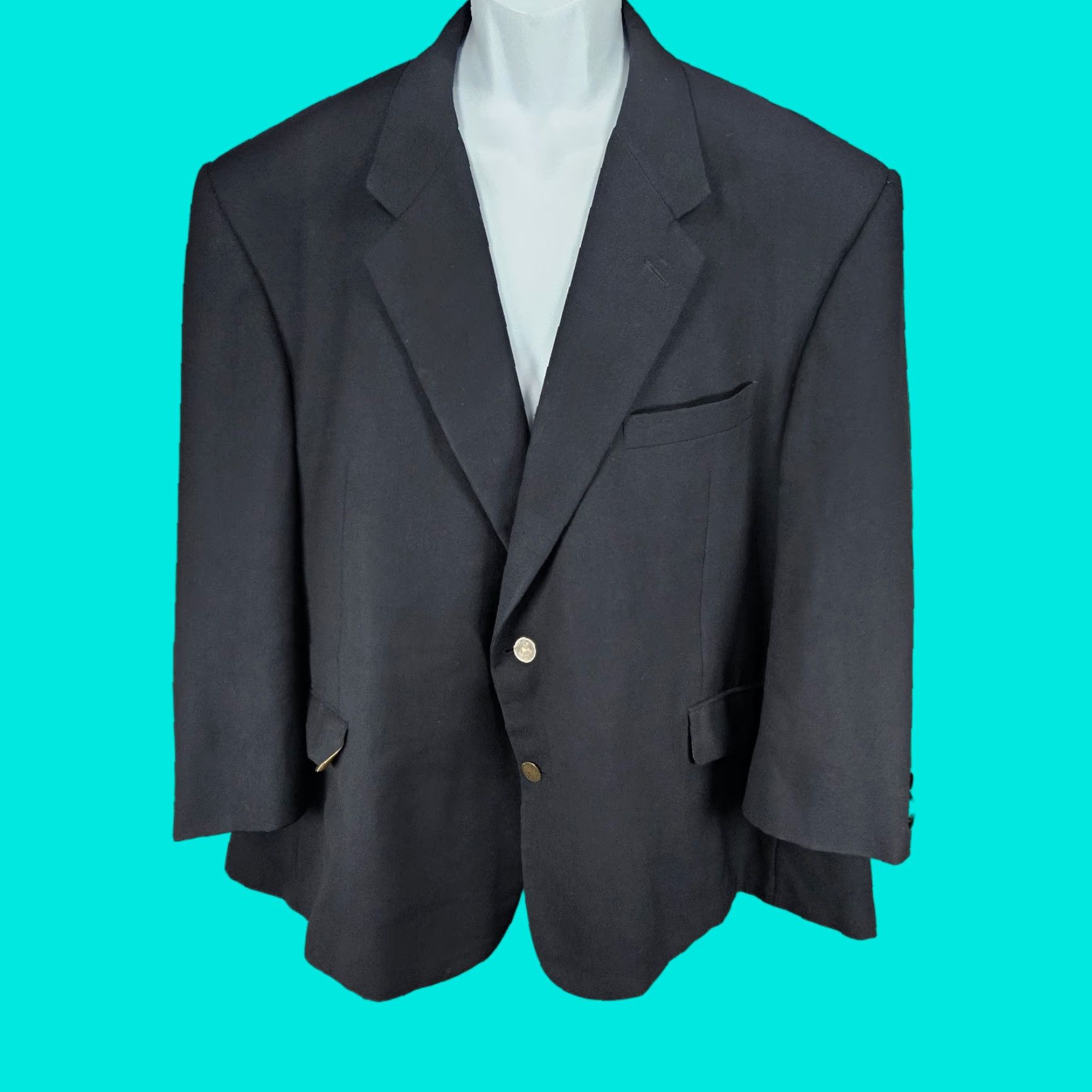 Vintage VTG Hickey Freeman Navy 2 Button Double Vented Notch Blazer Sport Coat USA 50S Shirt Jacket Men Blazer Classic Blue 1950s Mens Size 50R - 1 Thumbnail