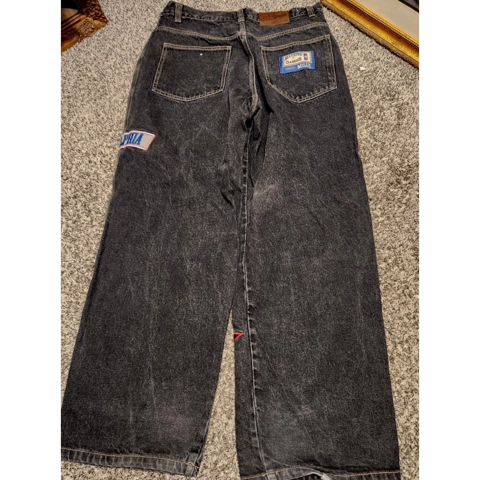 NBA VINTAGE UNK Jeans Regular 36 Mens Denim 5-Pocket Logo Embroidered Baggy Black Cotton Relaxed Straight 90s Y2K Distressed Not Size US 36 / EU 52 - 2 Thumbnail