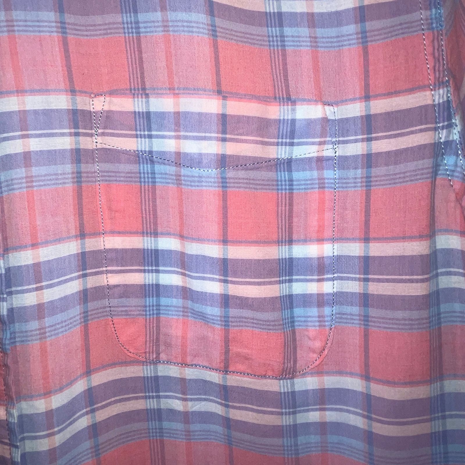 Faherty Faherty Plaid Short Sleeve Cotton Linen Blend Shirt Size Med Size US M / EU 48-50 / 2 - 5 Thumbnail