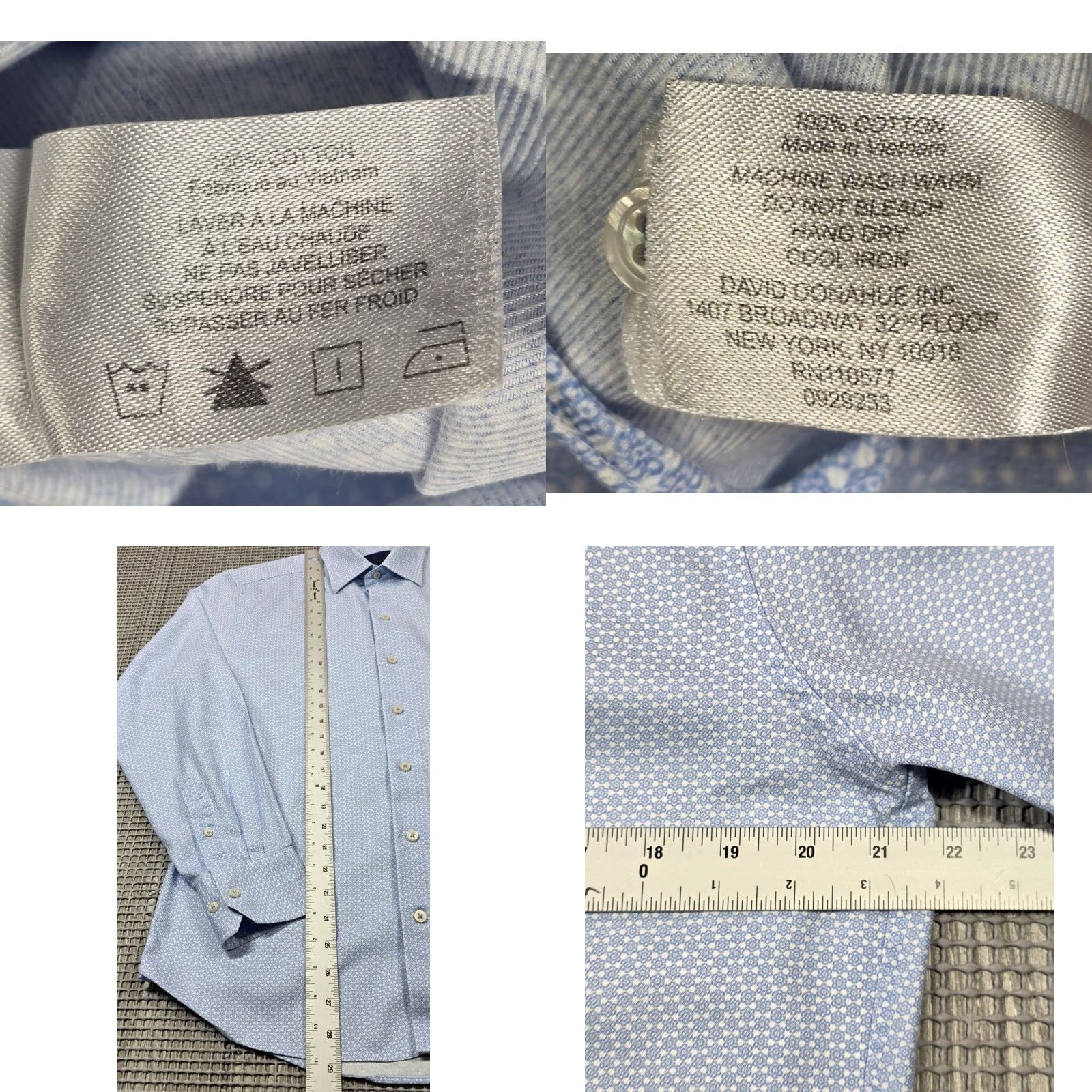 David Donahue David Donahue Blue Geometric Button Up Dress Shirt Long Sleeve Mens M Cotton Size 40R - 9 Thumbnail