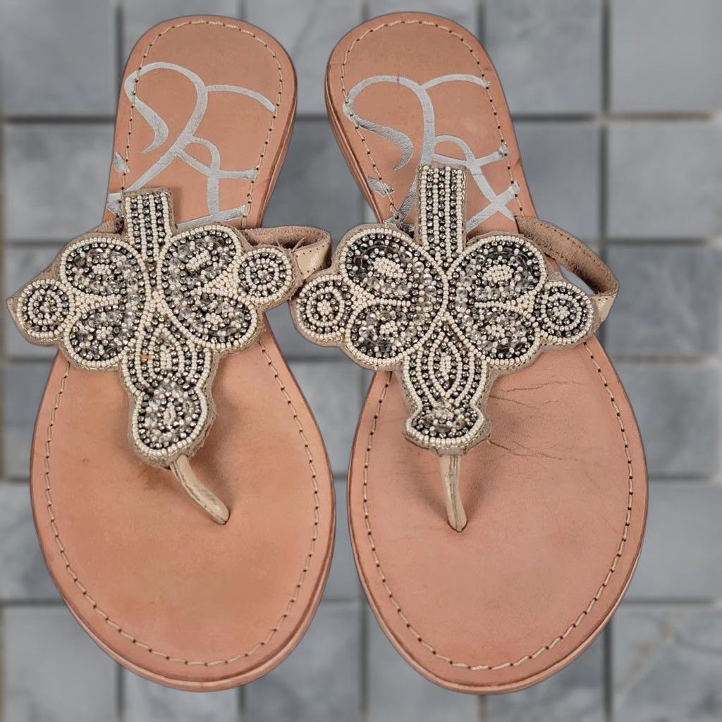 Vintage J. Renee Rhinestone Thong Sandals Women's Size 9 Olivia Miller Slip On Flat Silver Rhinestone Sandal Slide Women Shoes Size US 9 / IT 39 - 1 Thumbnail