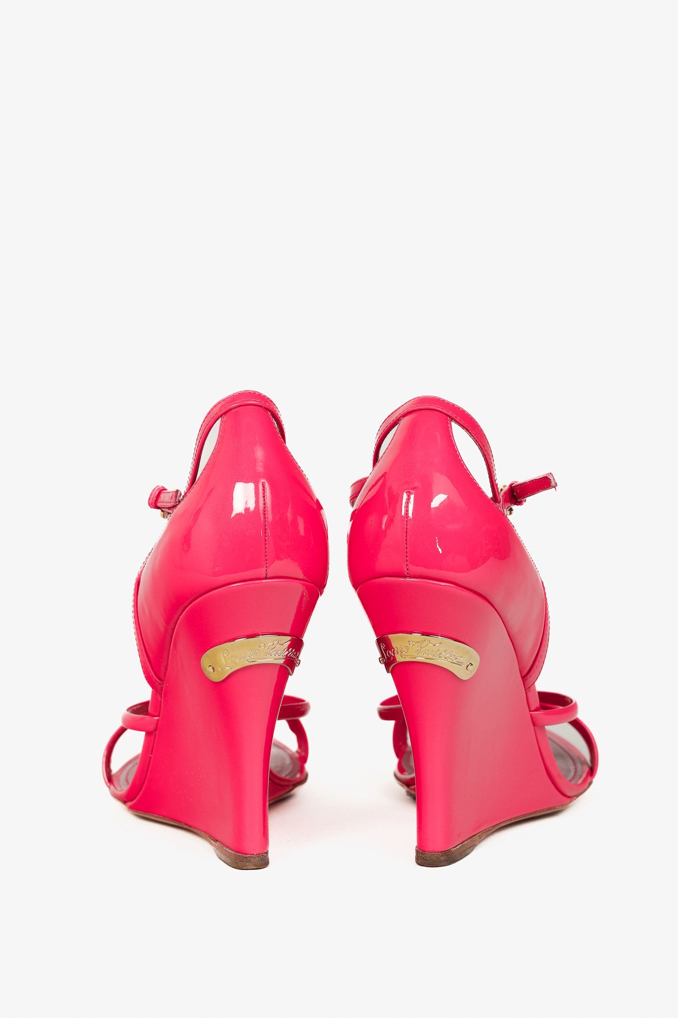 Louis Vuitton Louis Vuitton Strawberry Patent T-Strap Wedge Sandals Size US 7 / IT 37 - 3 Thumbnail