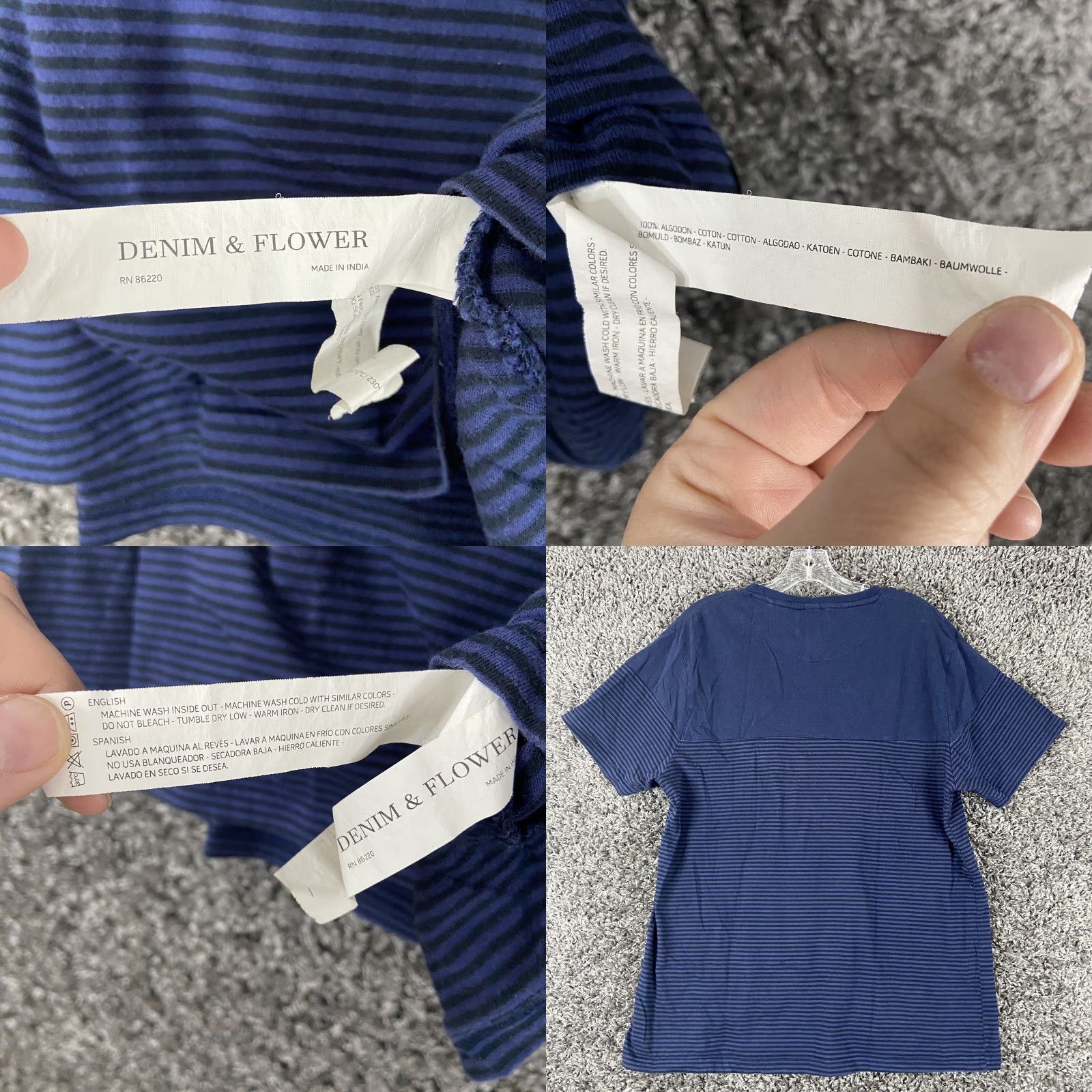 Denime DENIM & FLOWER Shirt T Shirt Striped Front Pocket Men XL Blue Flower Pattern Mens XL Size US 36 / EU 52 - 8 Thumbnail