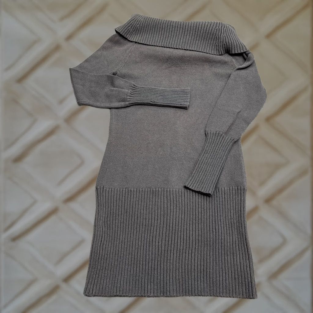 Bcbgmaxazria BCBGMAXAZRIA Sweater Dress Womens Small Dark Gray Cowl Neck Knee Length Knit Size S / US 4 / IT 40 - 1 Thumbnail