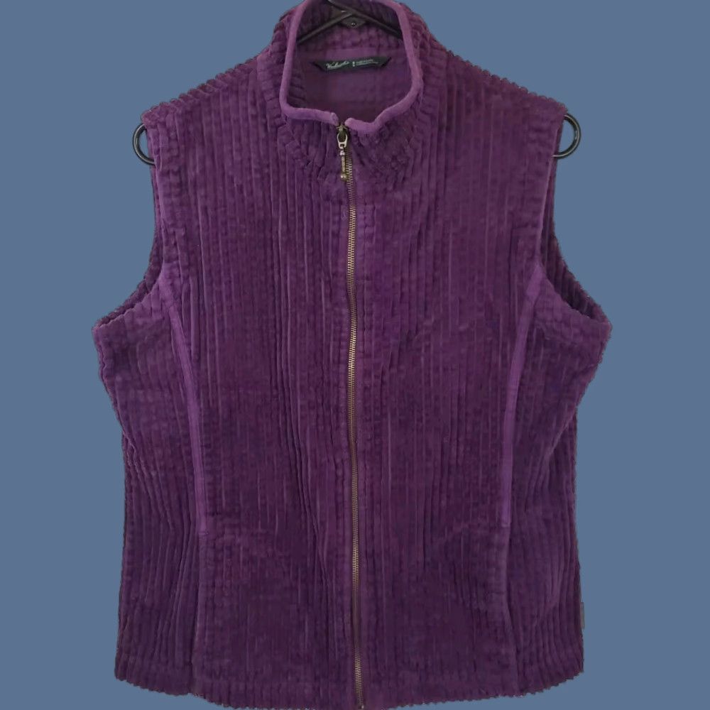 Vintage Woolrich Women's M Purple Full Zip Vest Cotton 100% Machine Washable Zip Pockets Sleeveless Cabled Lightweight Casual Workwear Size M / US 6-8 / IT 42-44 - 1 Thumbnail