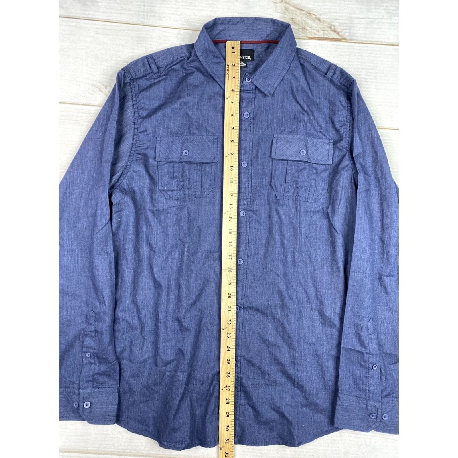 Burnside Burnside Shirt Mens XL Blue Lightweight Button Up Long Sleeve Pockets Dress Work Size 46R - 5 Thumbnail